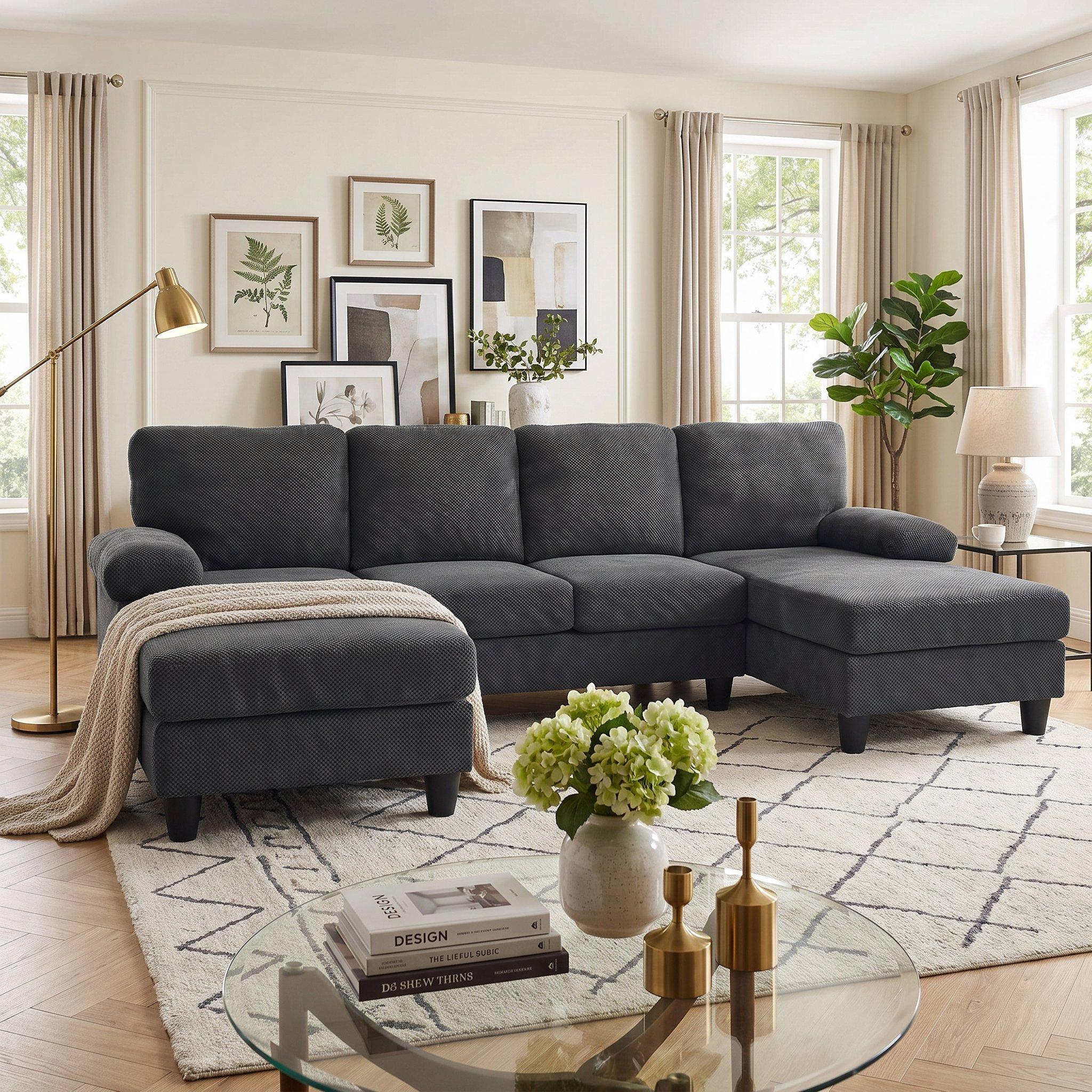 Dark Gray - Urban Meuble - U-Shaped Dual Chaise Sectional Sofa - 1