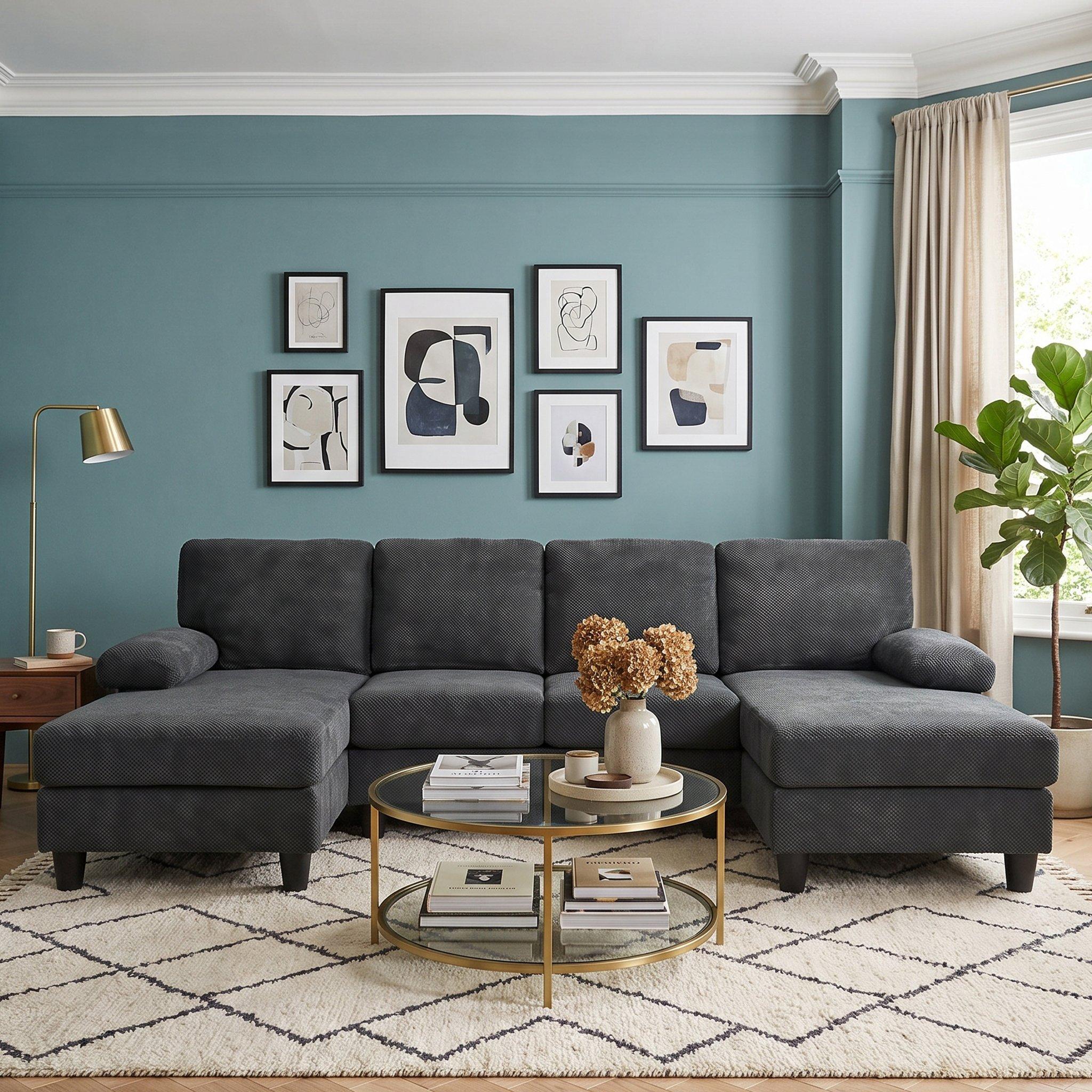 Dark Gray - Urban Meuble - U-Shaped Dual Chaise Sectional Sofa - 2