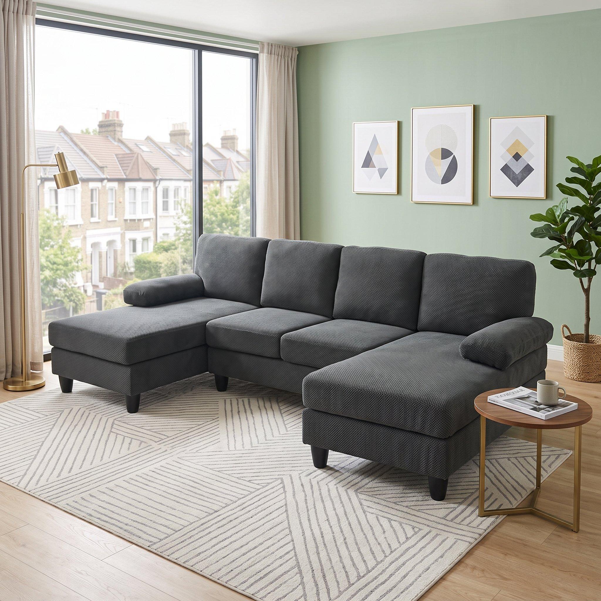 Dark Gray - Urban Meuble - U-Shaped Dual Chaise Sectional Sofa - 3