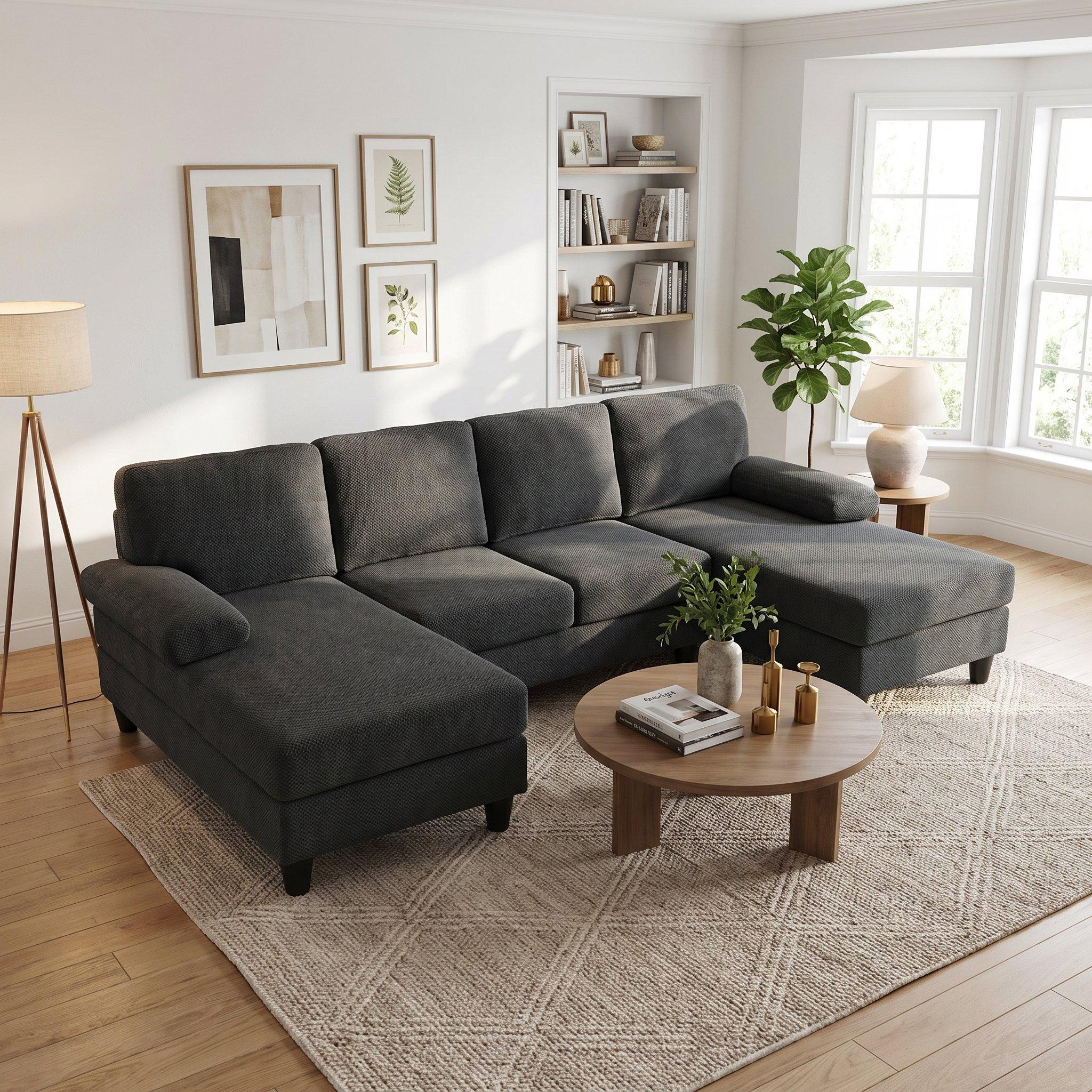 Dark Gray - Urban Meuble - U-Shaped Dual Chaise Sectional Sofa - 4