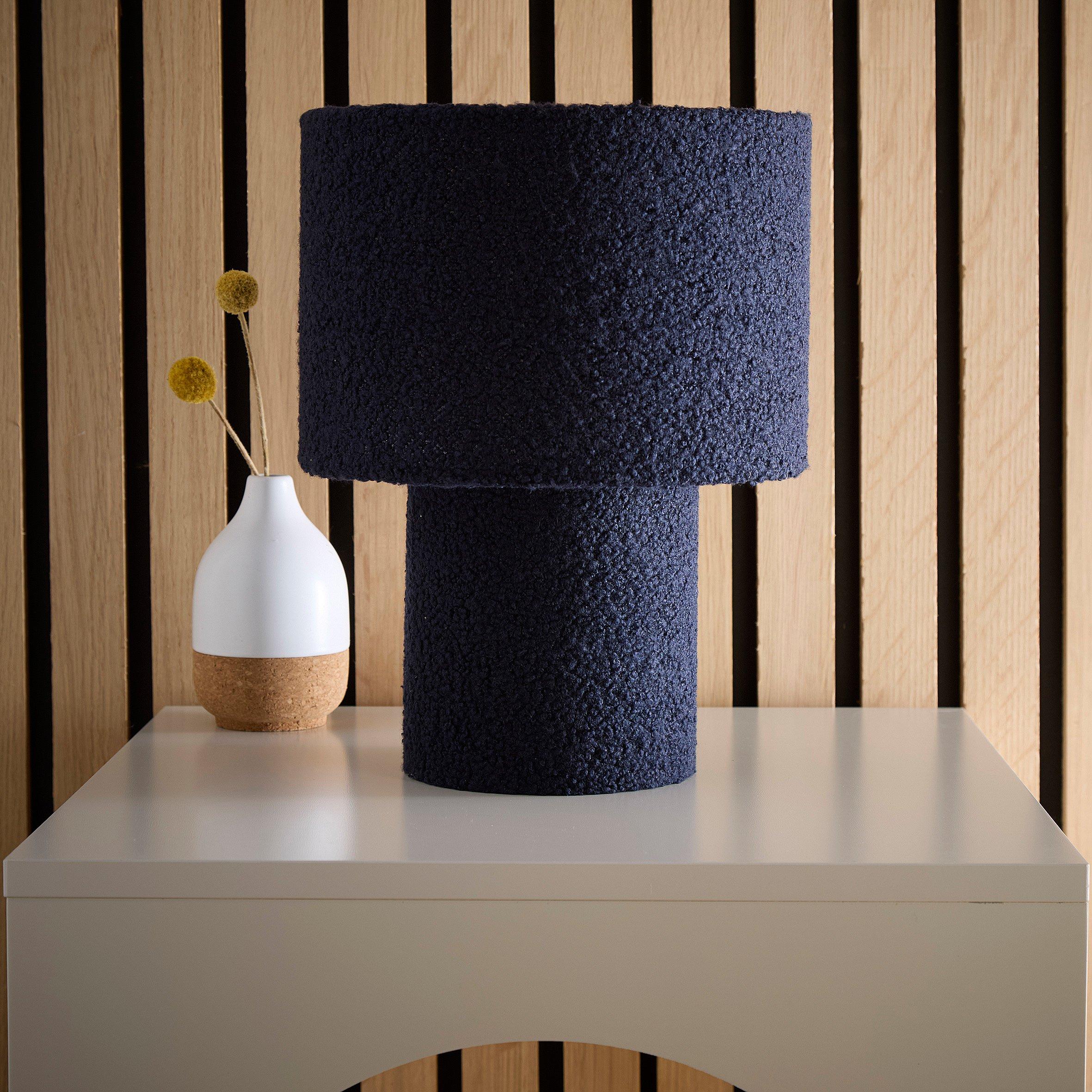 Navy - K Living - Osaka Navy Teddy Velvet Table Lamp - 1