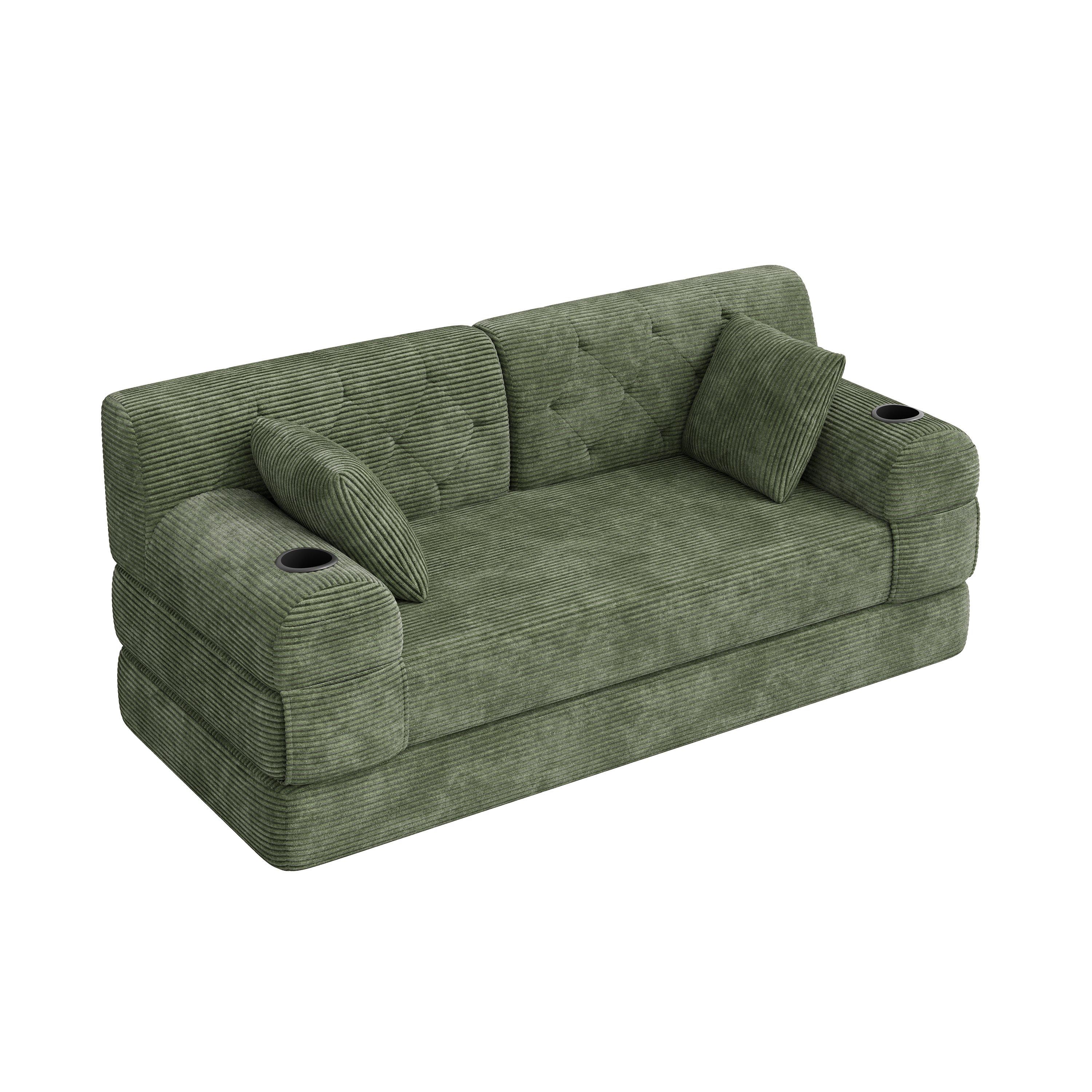 Green - Urban Meuble - Corduroy Convertible Sleeper Sofa - 12