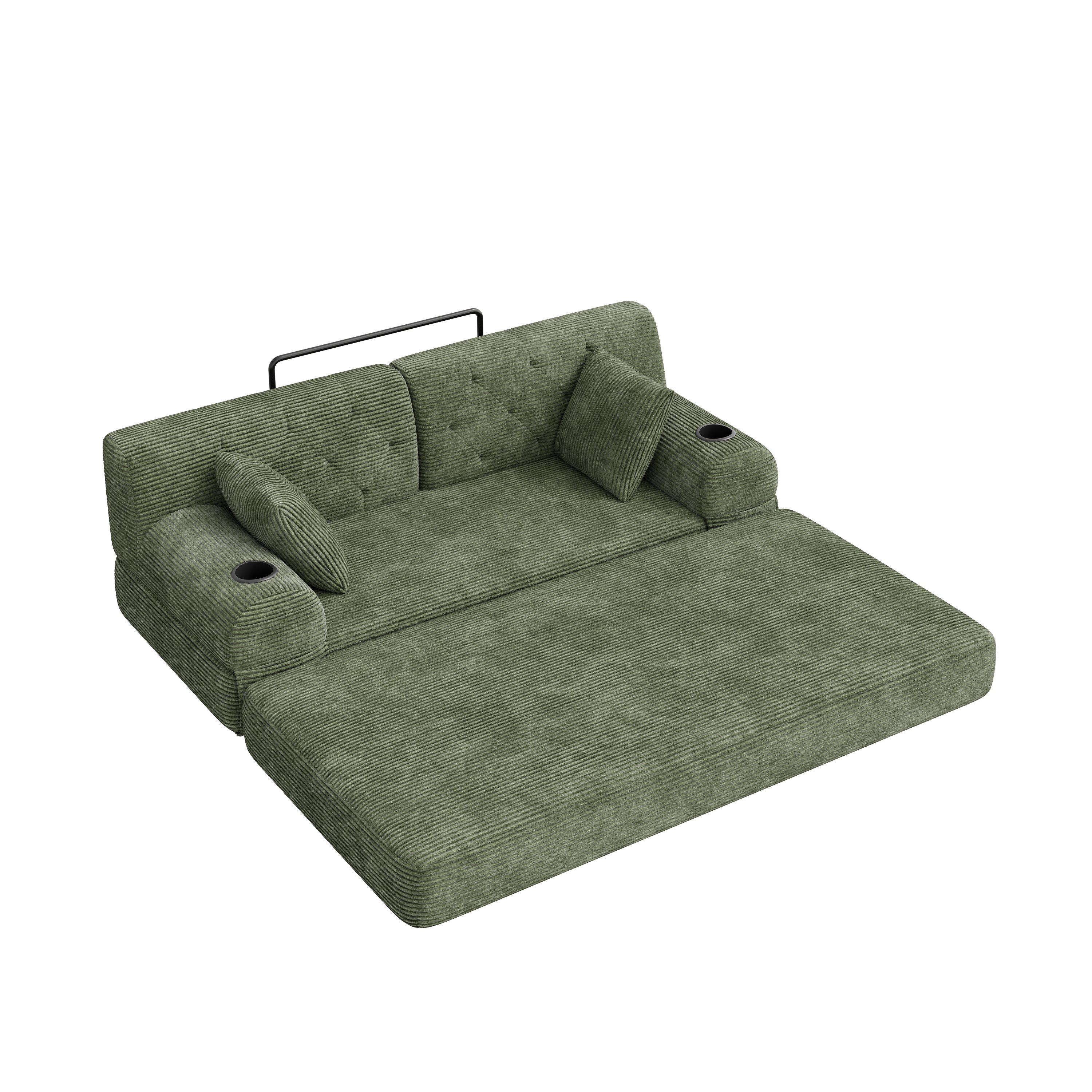 Green - Urban Meuble - Corduroy Convertible Sleeper Sofa - 13
