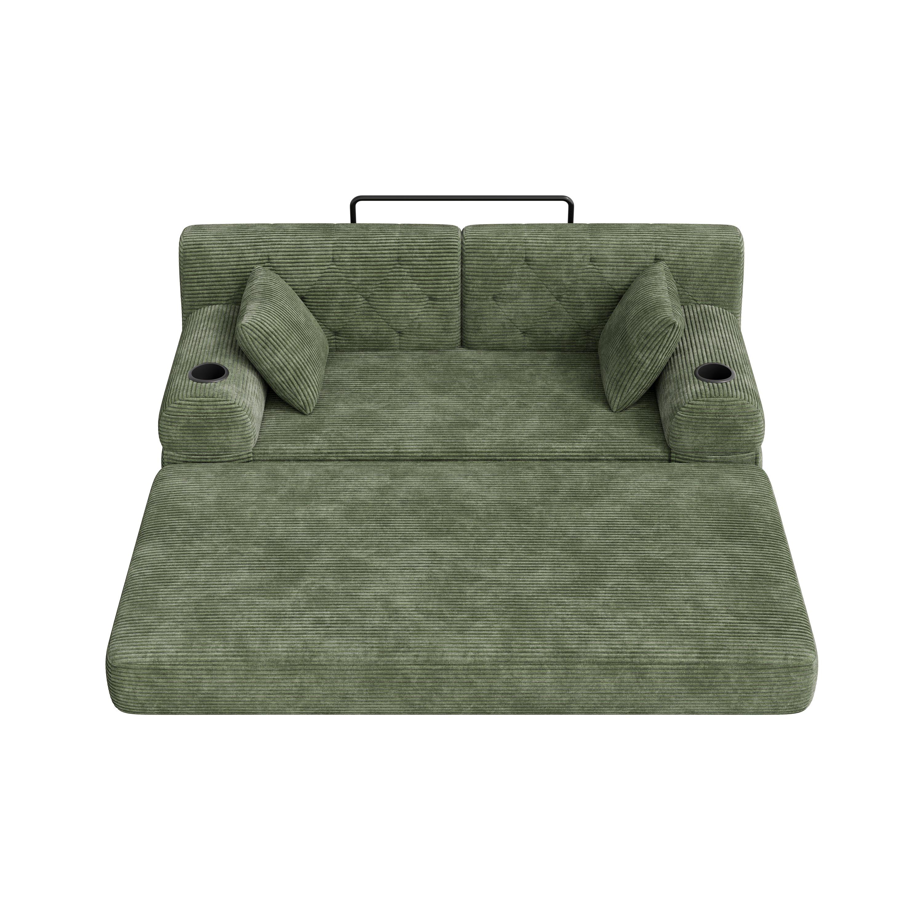 Green - Urban Meuble - Corduroy Convertible Sleeper Sofa - 14