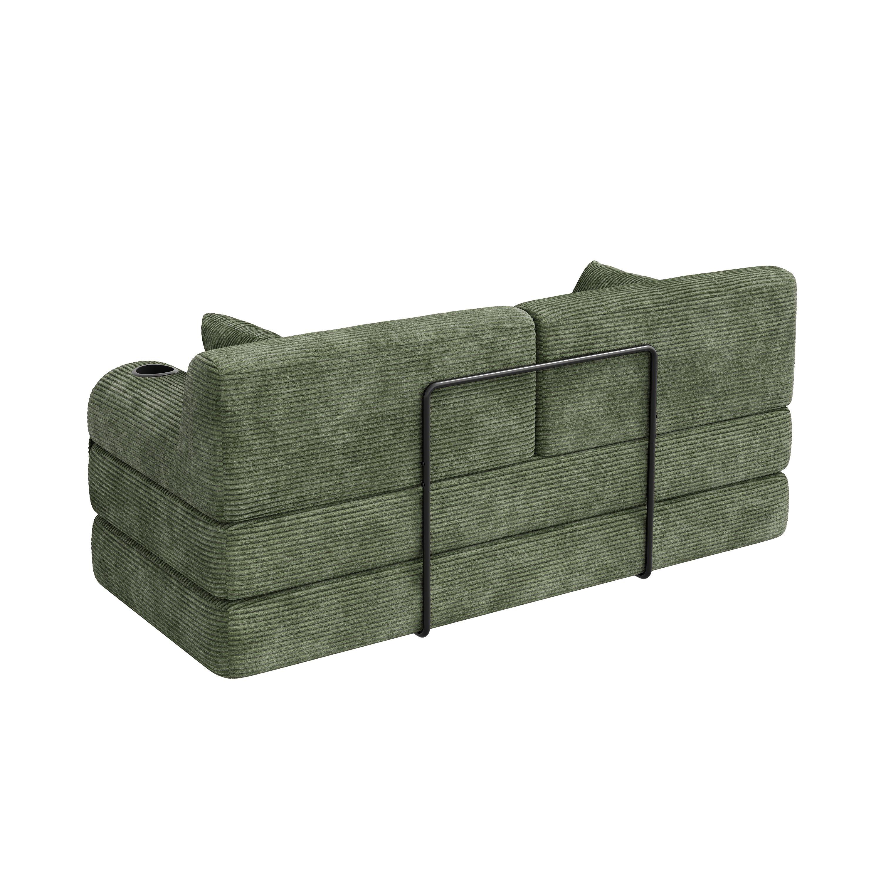 Green - Urban Meuble - Corduroy Convertible Sleeper Sofa - 15