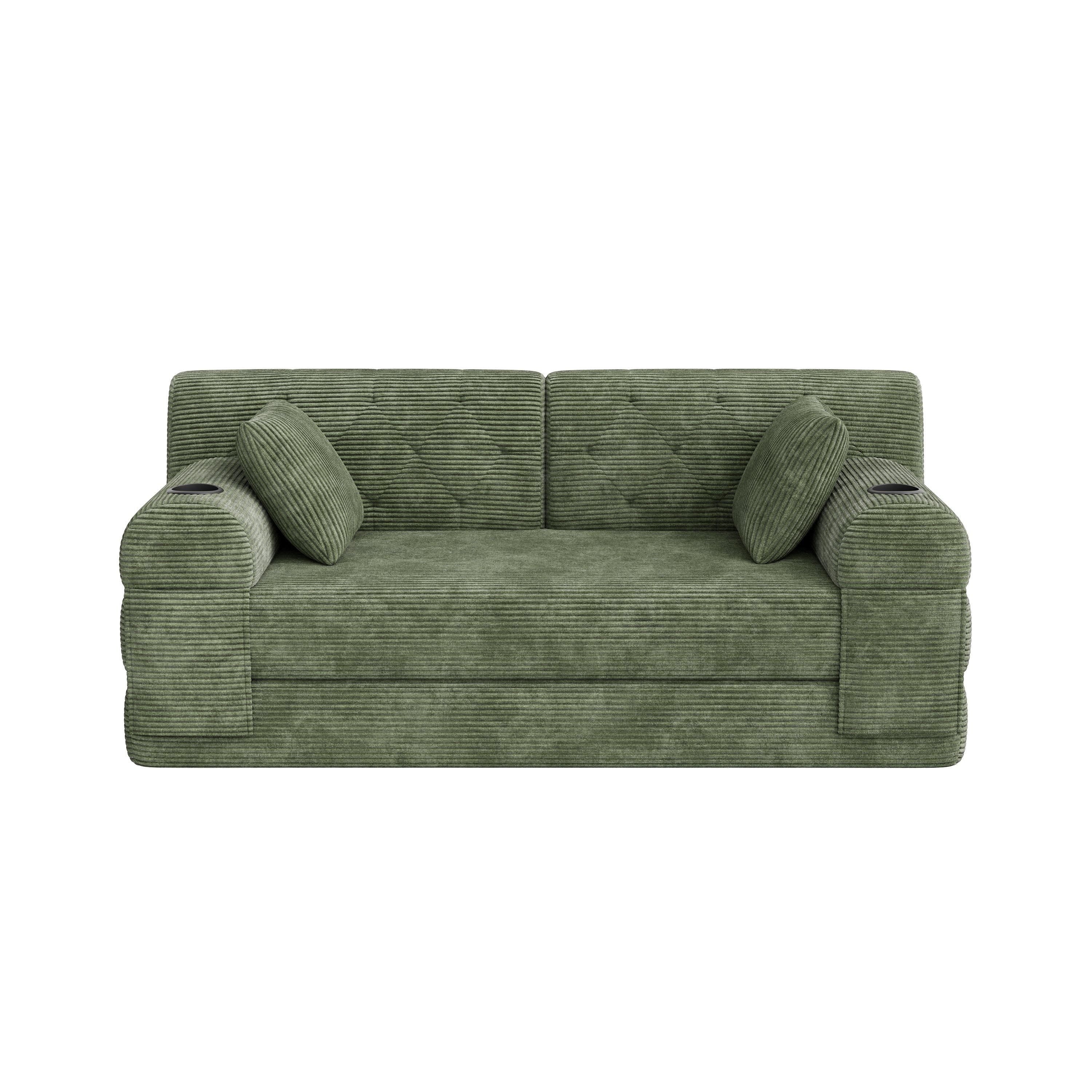 Green - Urban Meuble - Corduroy Convertible Sleeper Sofa - 5