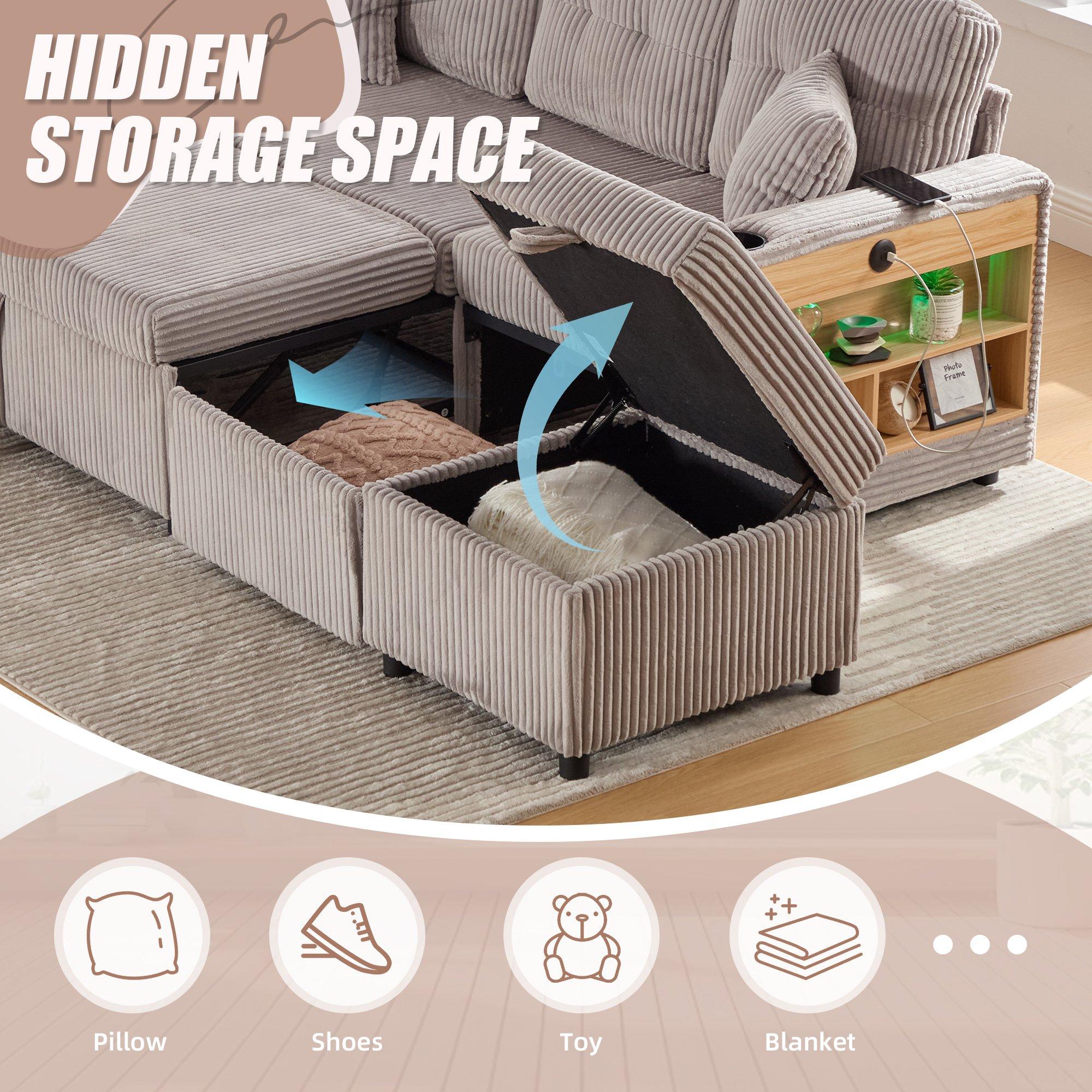 Light Gray - Urban Meuble - Multifunctional Corduroy Sleeper Sofa - 13
