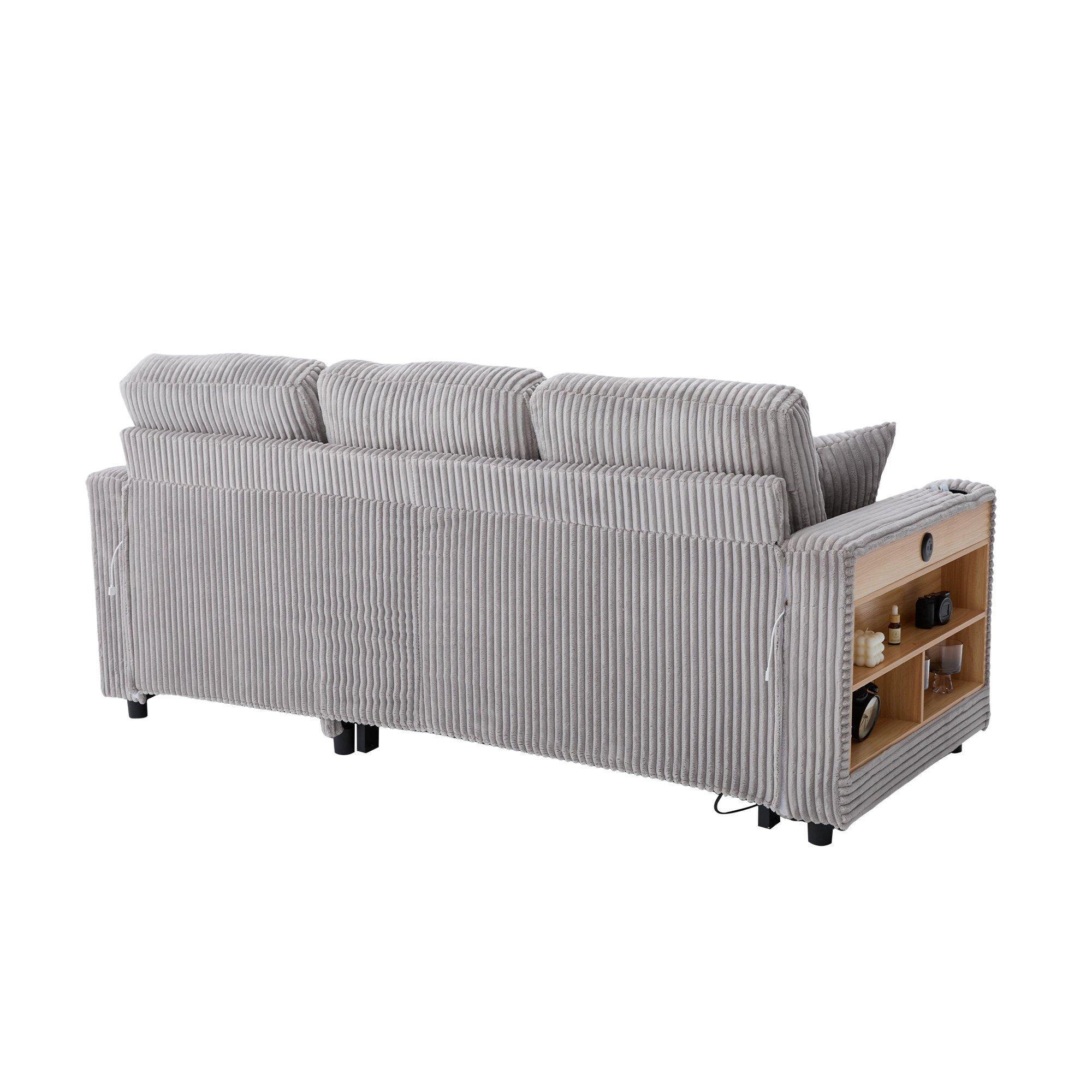Light Gray - Urban Meuble - Multifunctional Corduroy Sleeper Sofa - 15