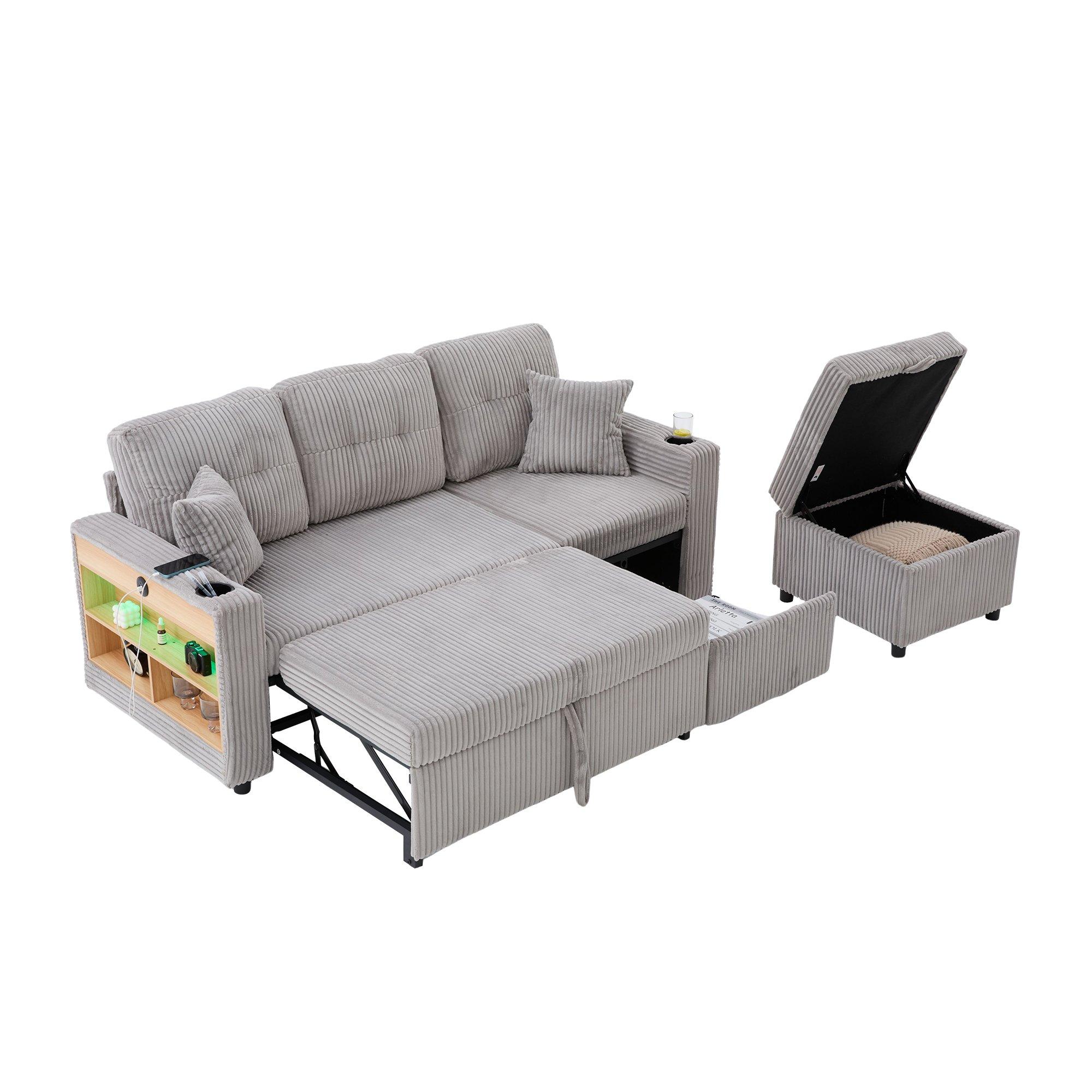 Light Gray - Urban Meuble - Multifunctional Corduroy Sleeper Sofa - 16