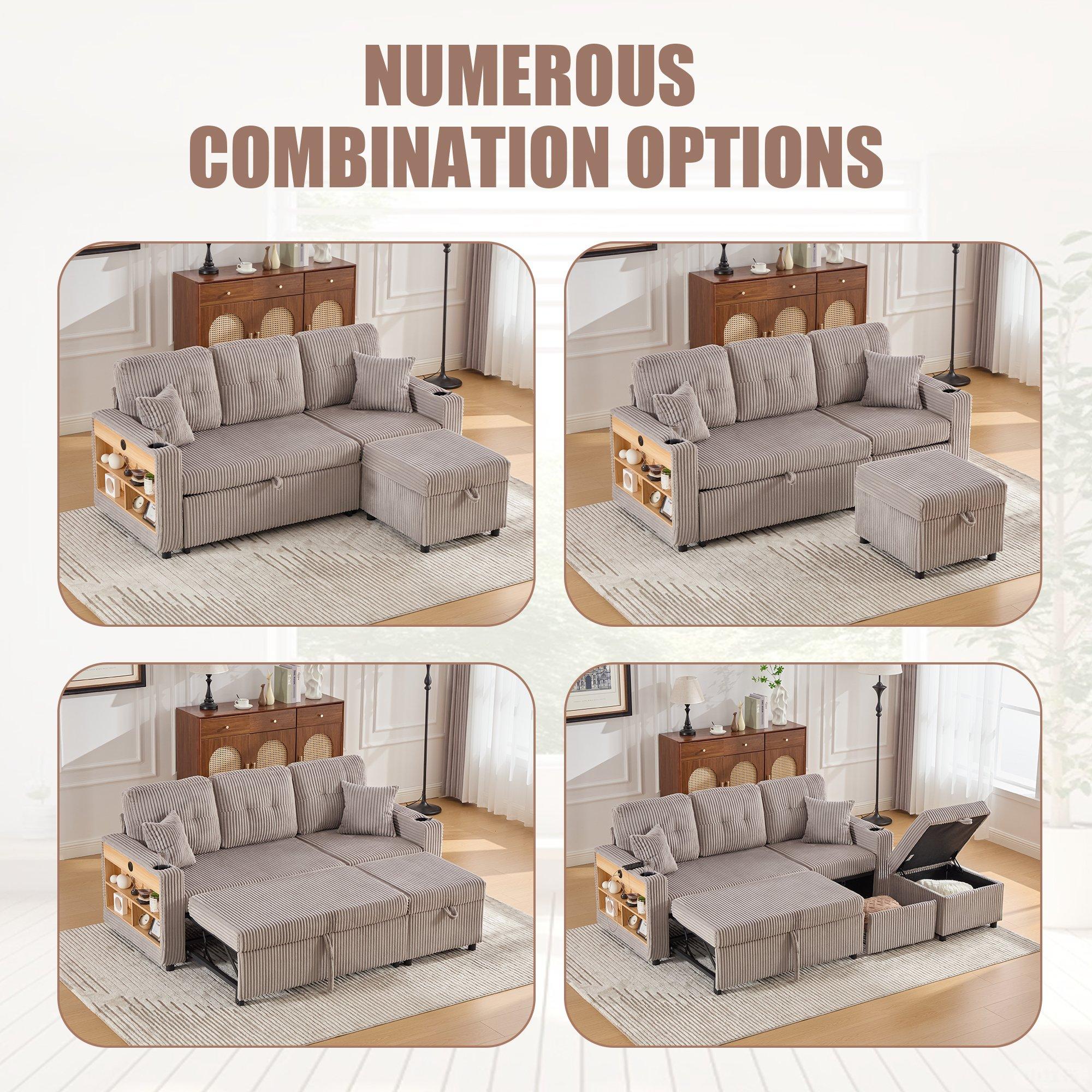 Light Gray - Urban Meuble - Multifunctional Corduroy Sleeper Sofa - 7
