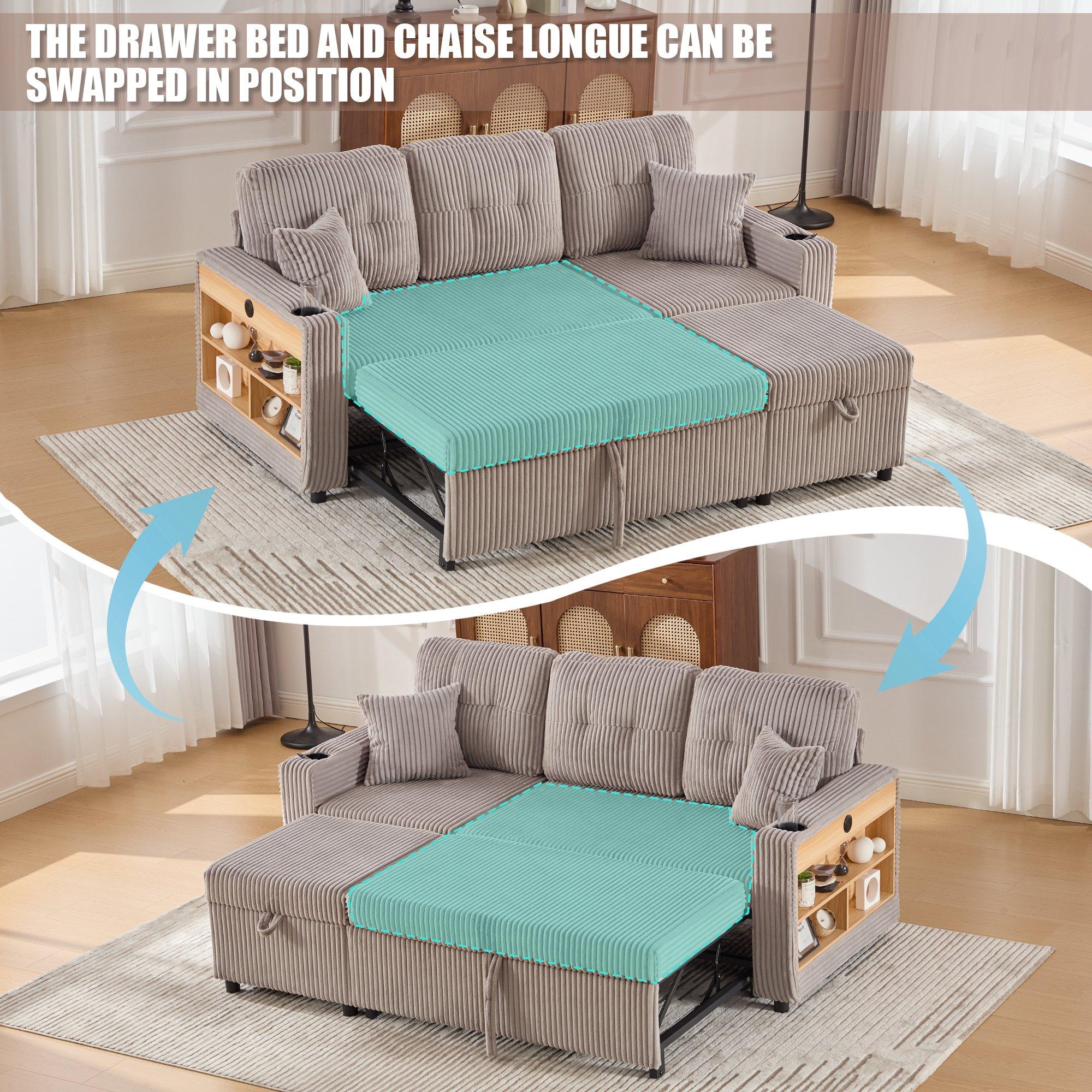 Light Gray - Urban Meuble - Multifunctional Corduroy Sleeper Sofa - 10