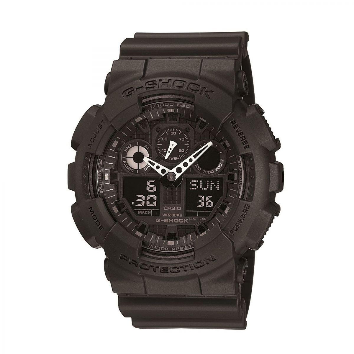 Black And Lcd - Casio - Mens G-Shock Alarm Chronograph Watch GA-100-1A1ER - 1