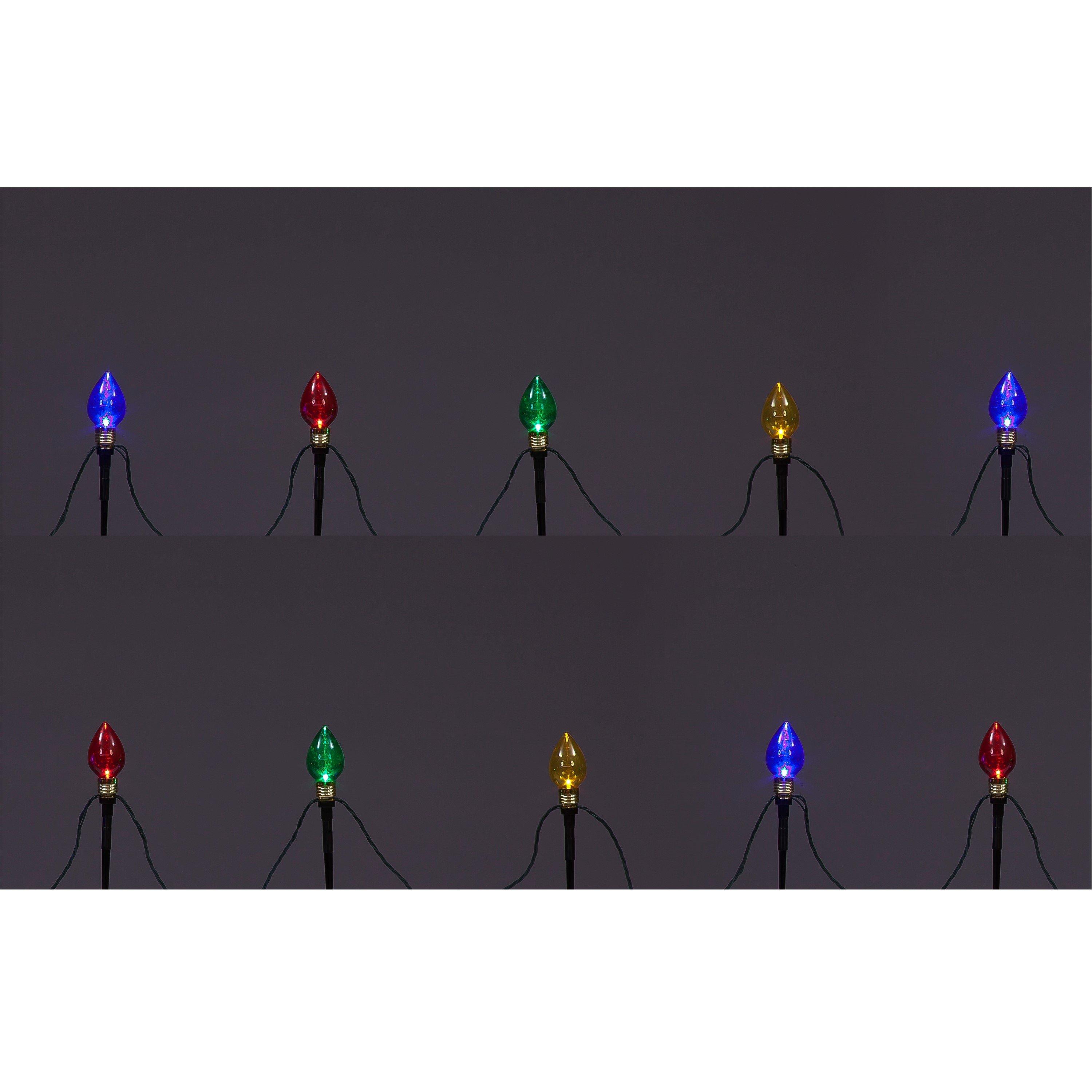 Multi - Snowtime - Set of 10 Multi-Coloured C Bulb Garden Stakes