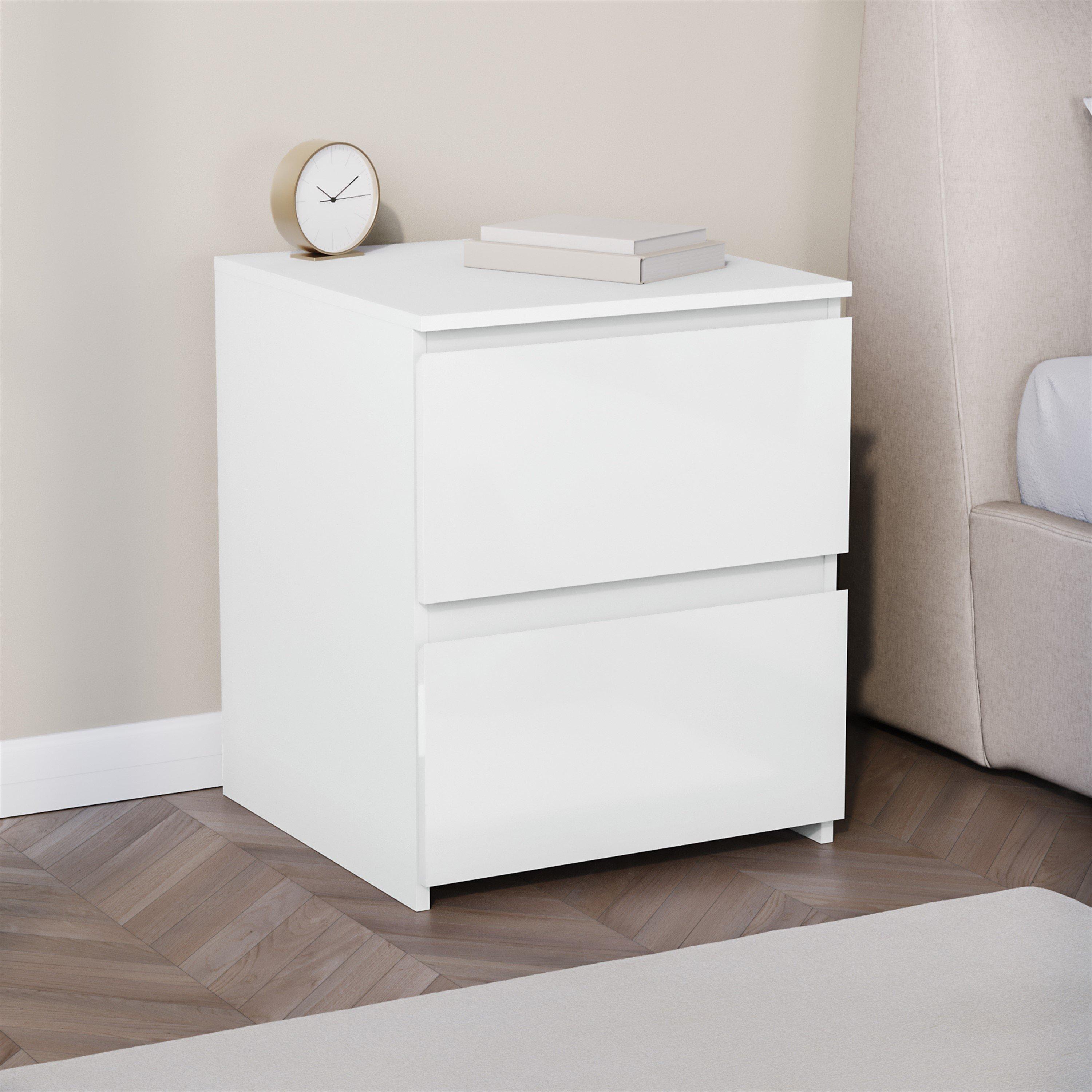 White - Lassic - Glinton High Gloss 2 Drawer Bedside Table Chest - 1