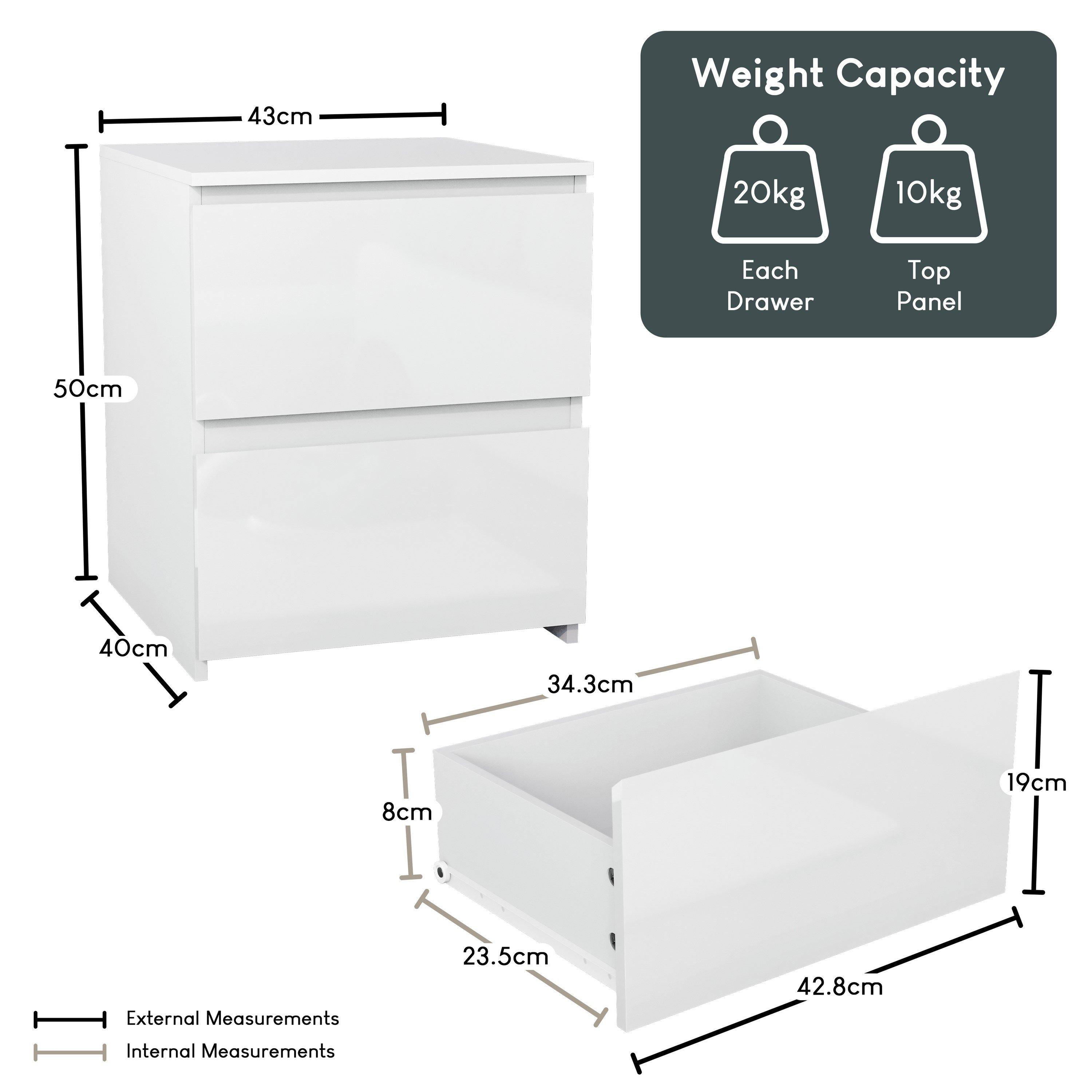 White - Lassic - Glinton High Gloss 2 Drawer Bedside Table Chest - 2