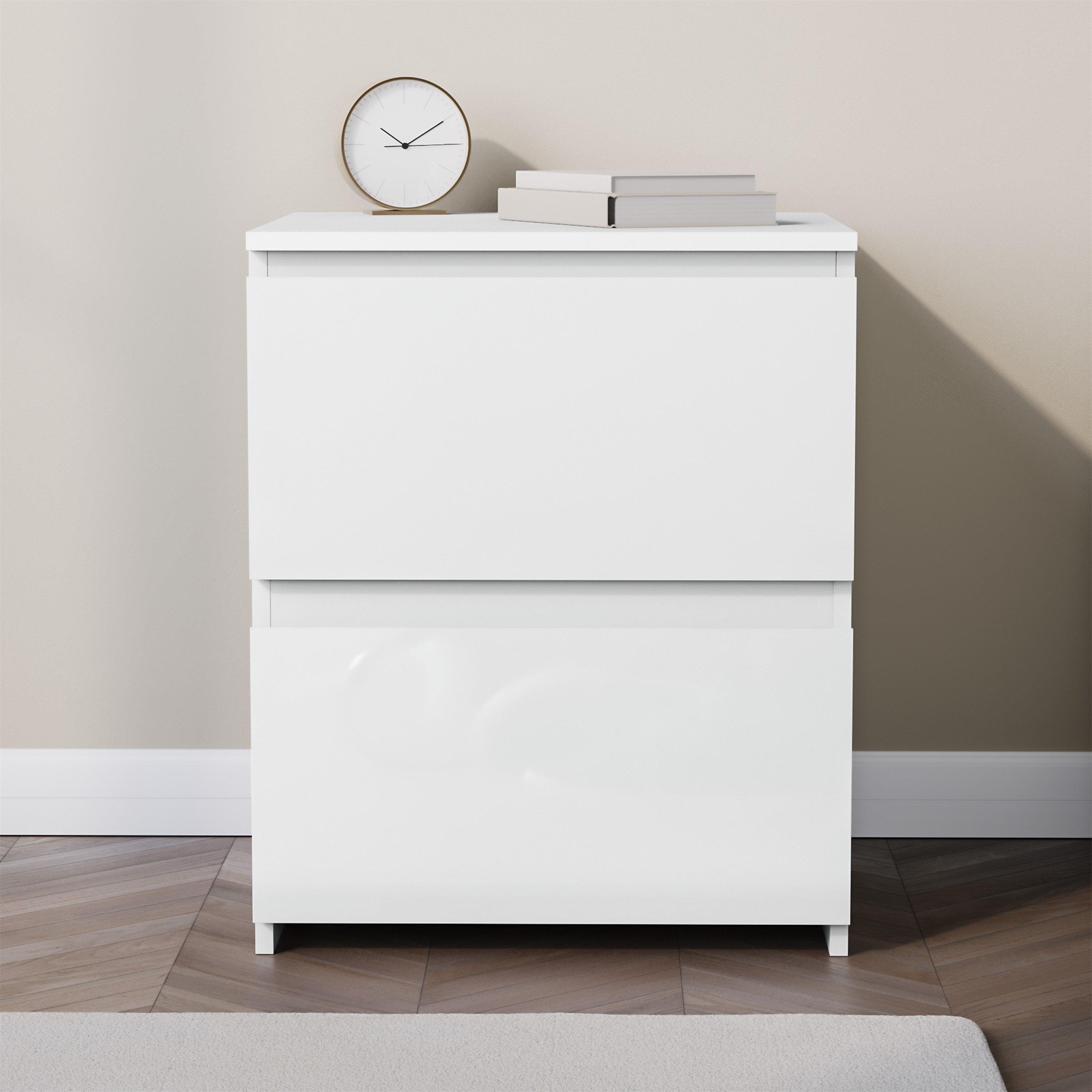 White - Lassic - Glinton High Gloss 2 Drawer Bedside Table Chest - 3