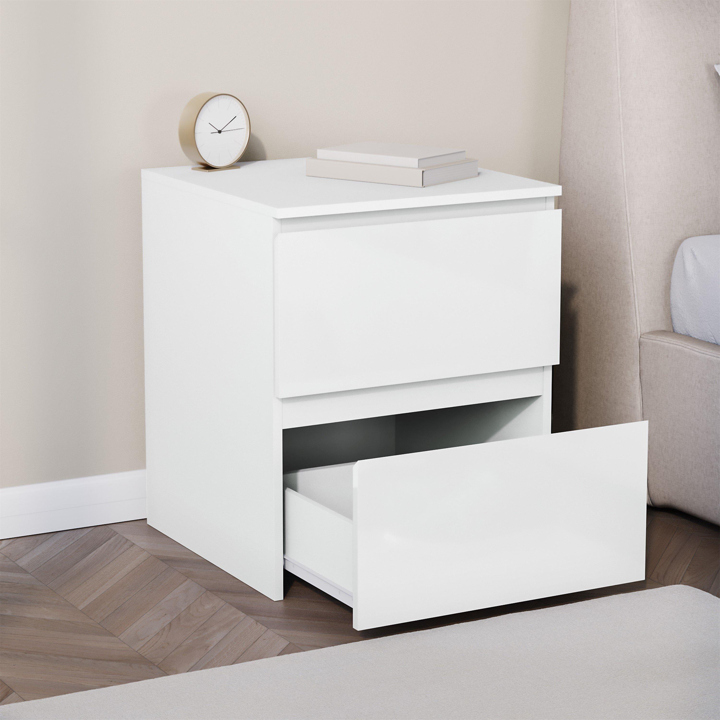 White - Lassic - Glinton High Gloss 2 Drawer Bedside Table Chest - 4
