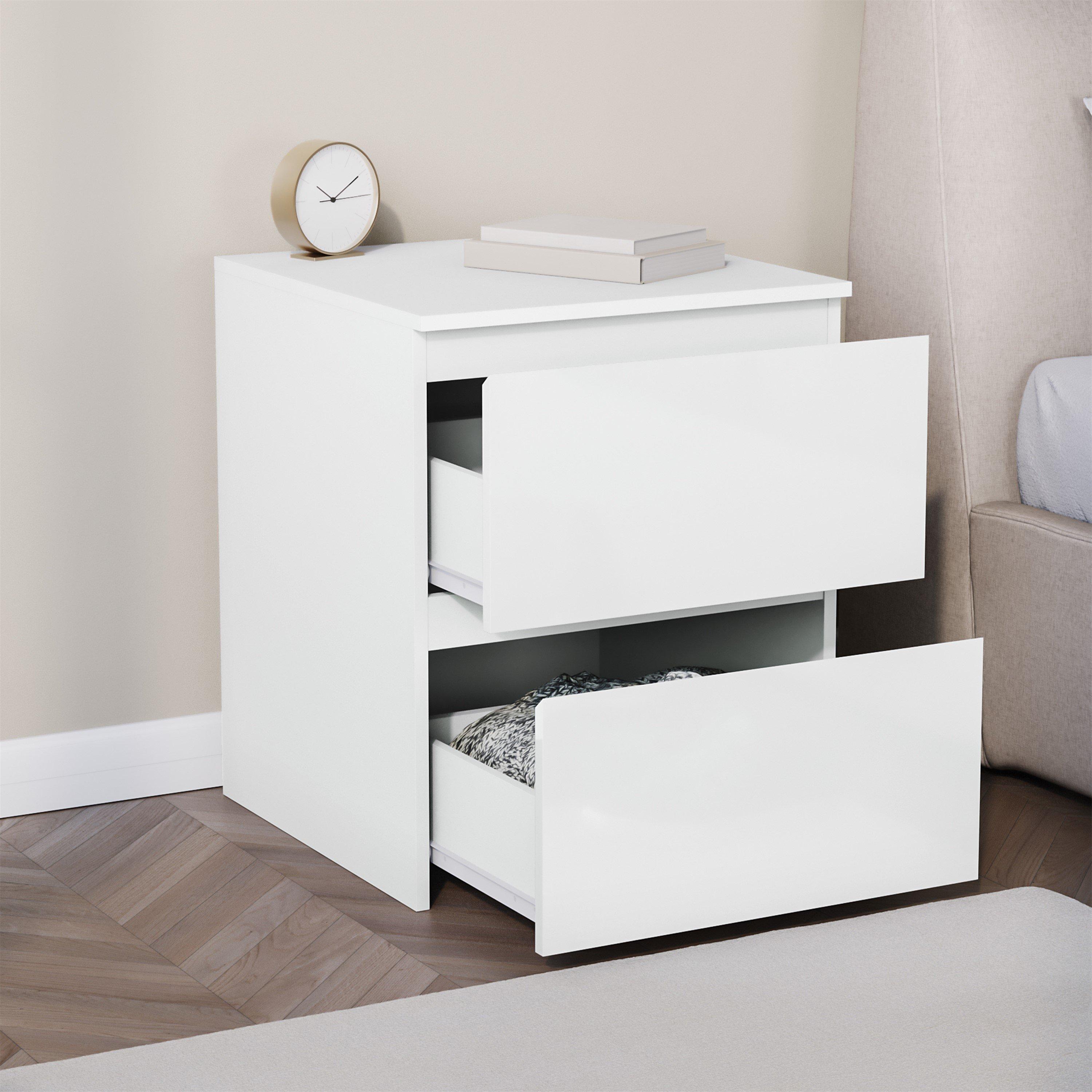 White - Lassic - Glinton High Gloss 2 Drawer Bedside Table Chest - 5
