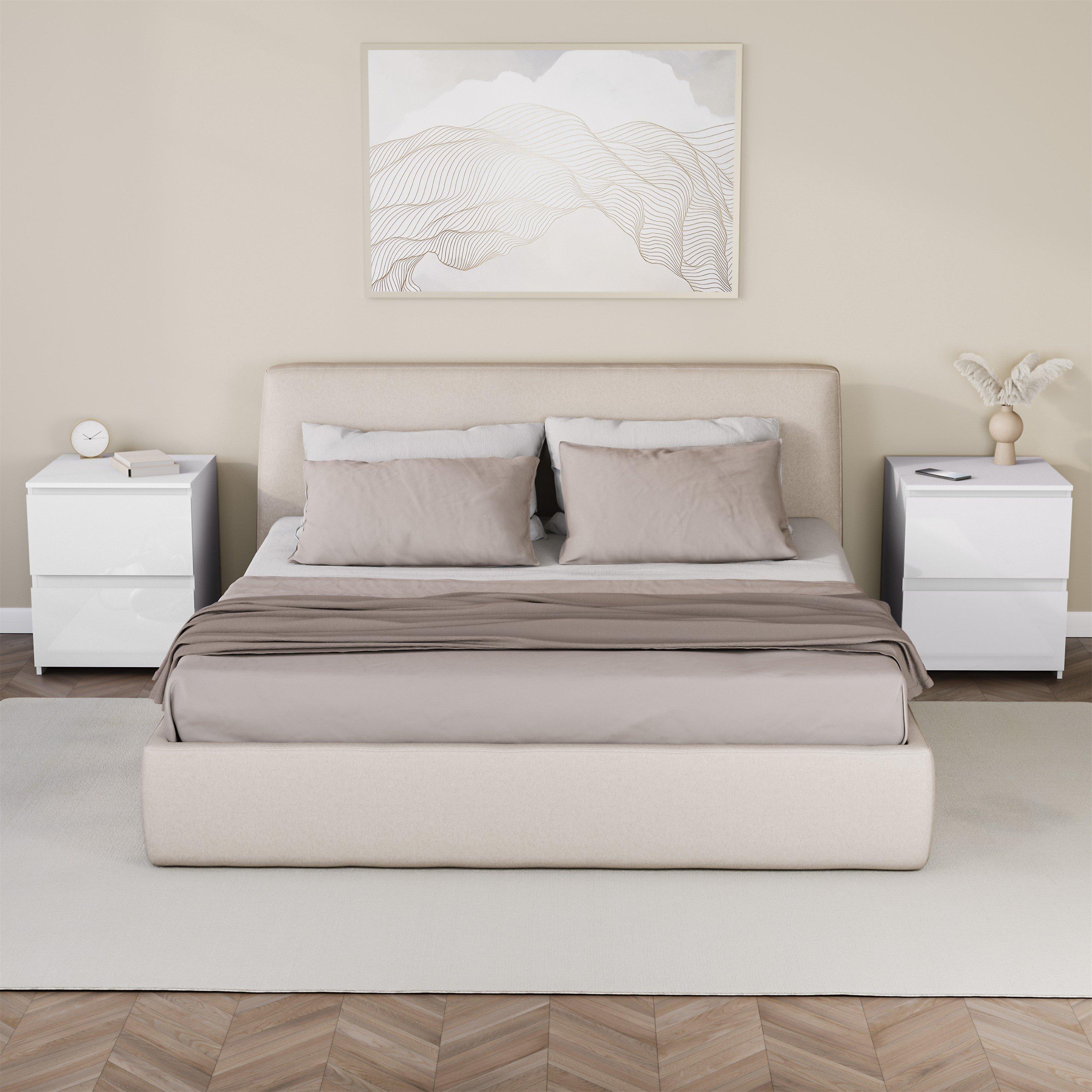 White - Lassic - Glinton High Gloss 2 Drawer Bedside Table Chest - 6