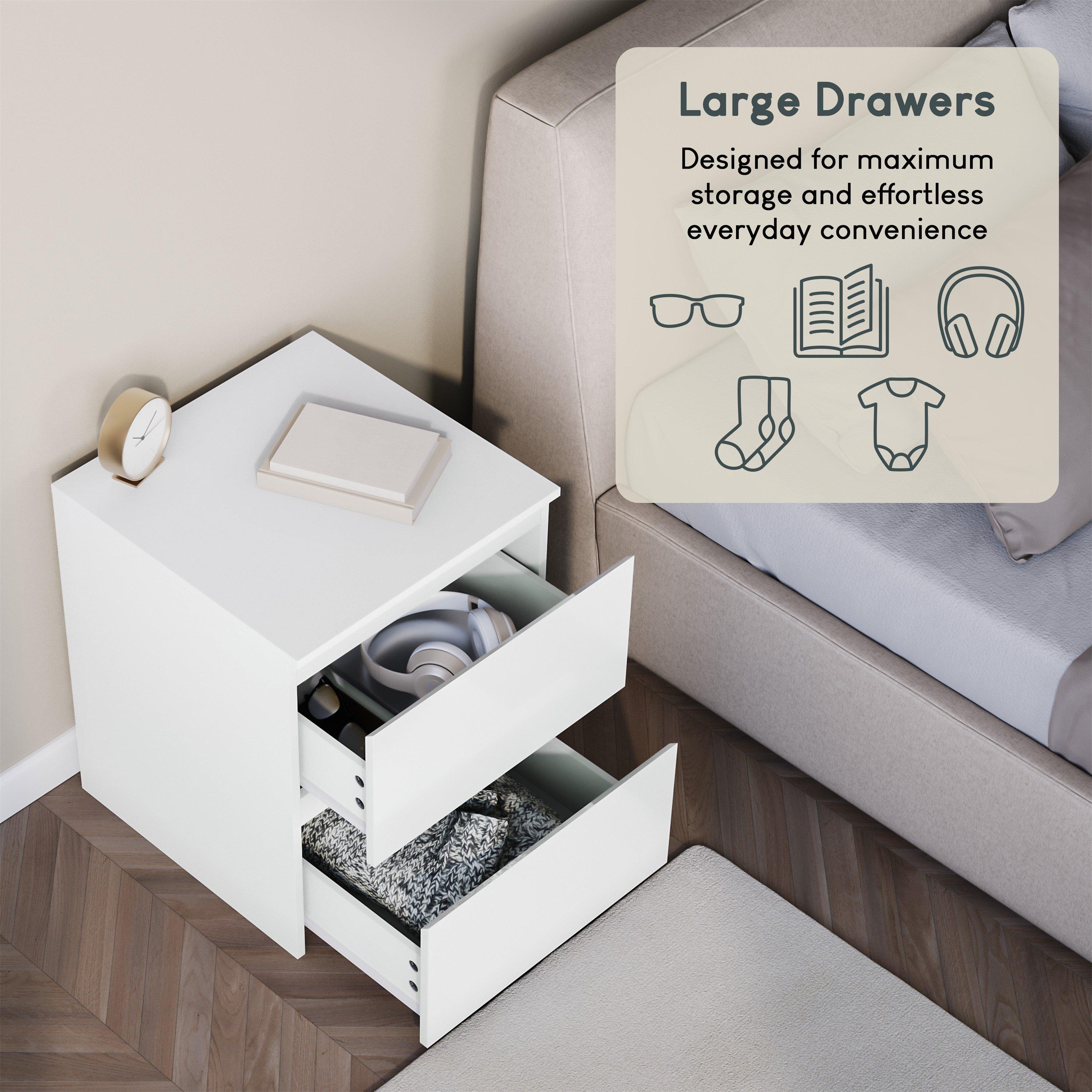 White - Lassic - Glinton High Gloss 2 Drawer Bedside Table Chest - 8