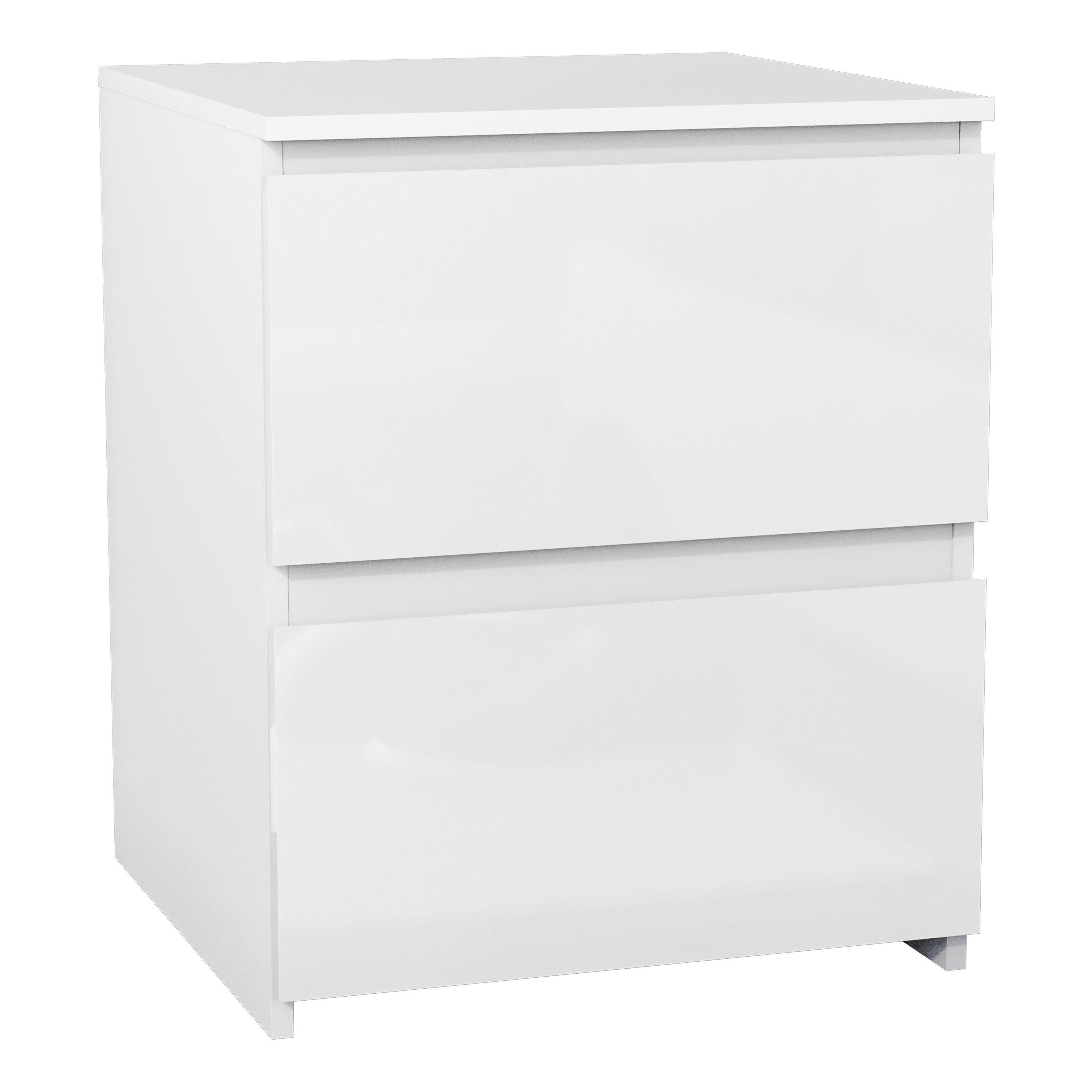 White - Lassic - Glinton High Gloss 2 Drawer Bedside Table Chest - 9