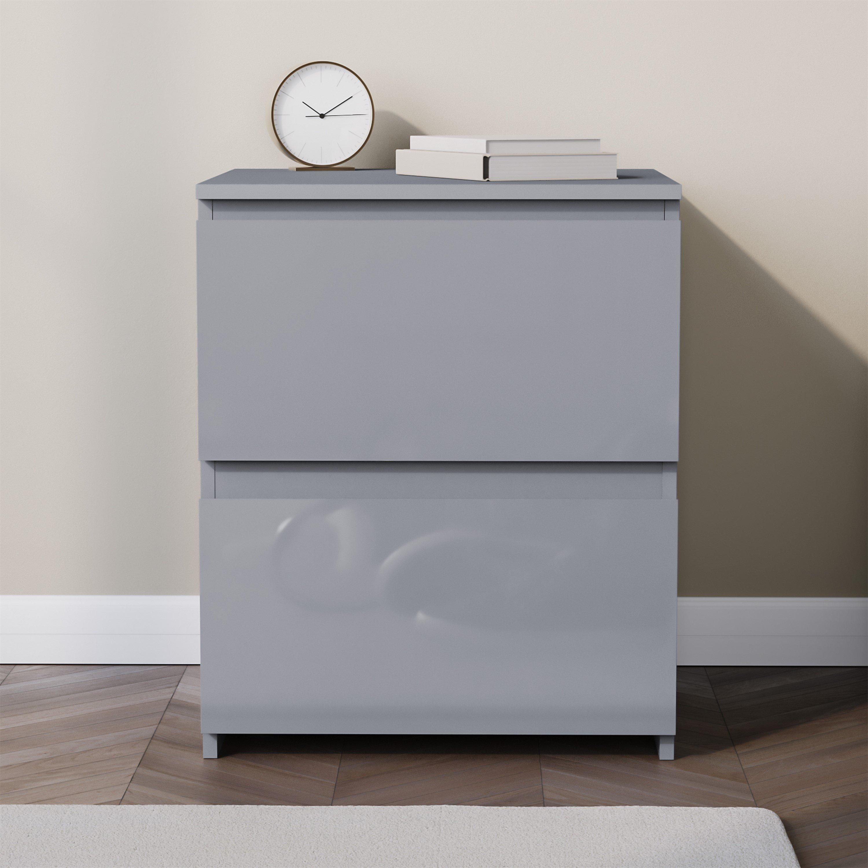 Grey - Lassic - Glinton High Gloss 2 Drawer Bedside Table Chest - 3