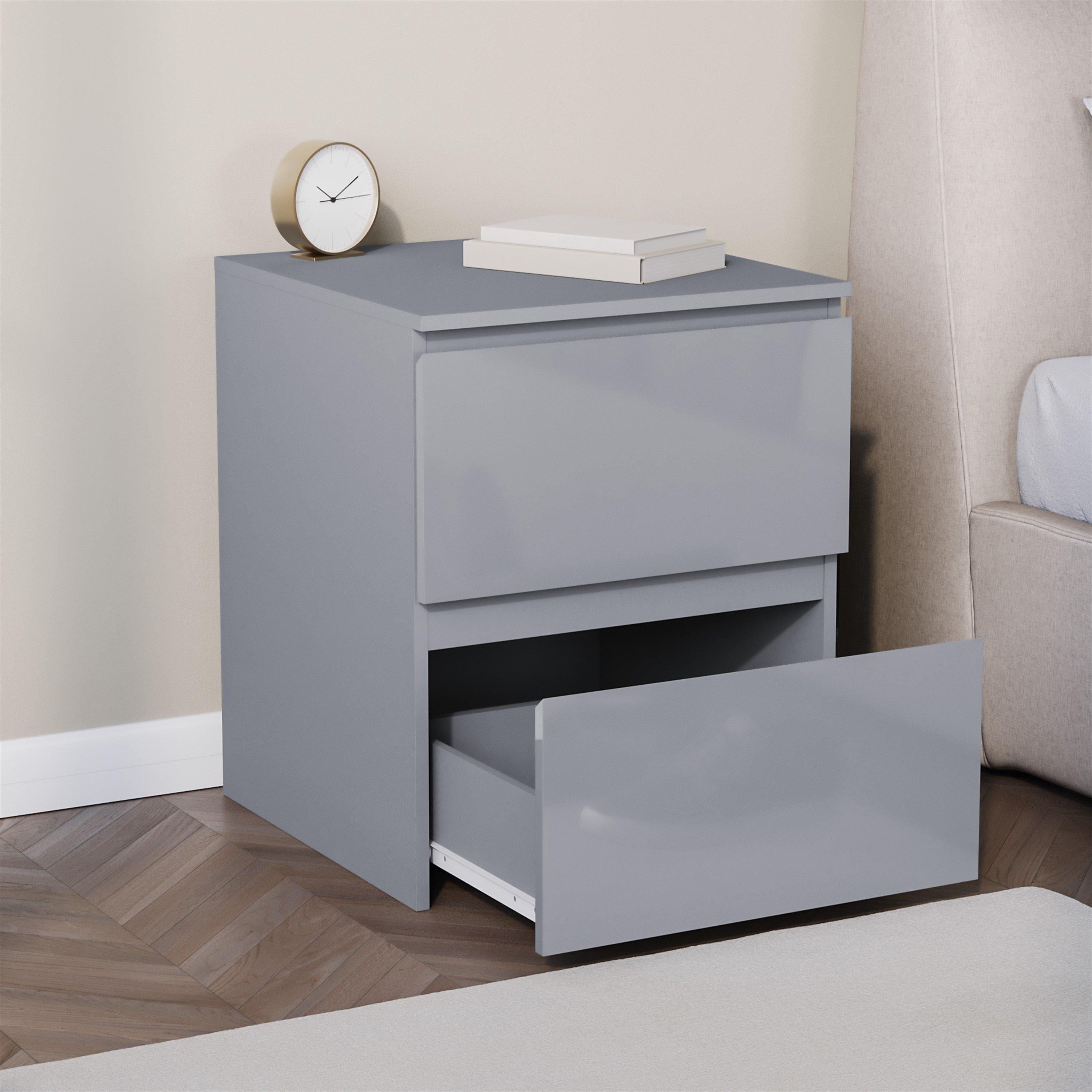 Grey - Lassic - Glinton High Gloss 2 Drawer Bedside Table Chest - 4