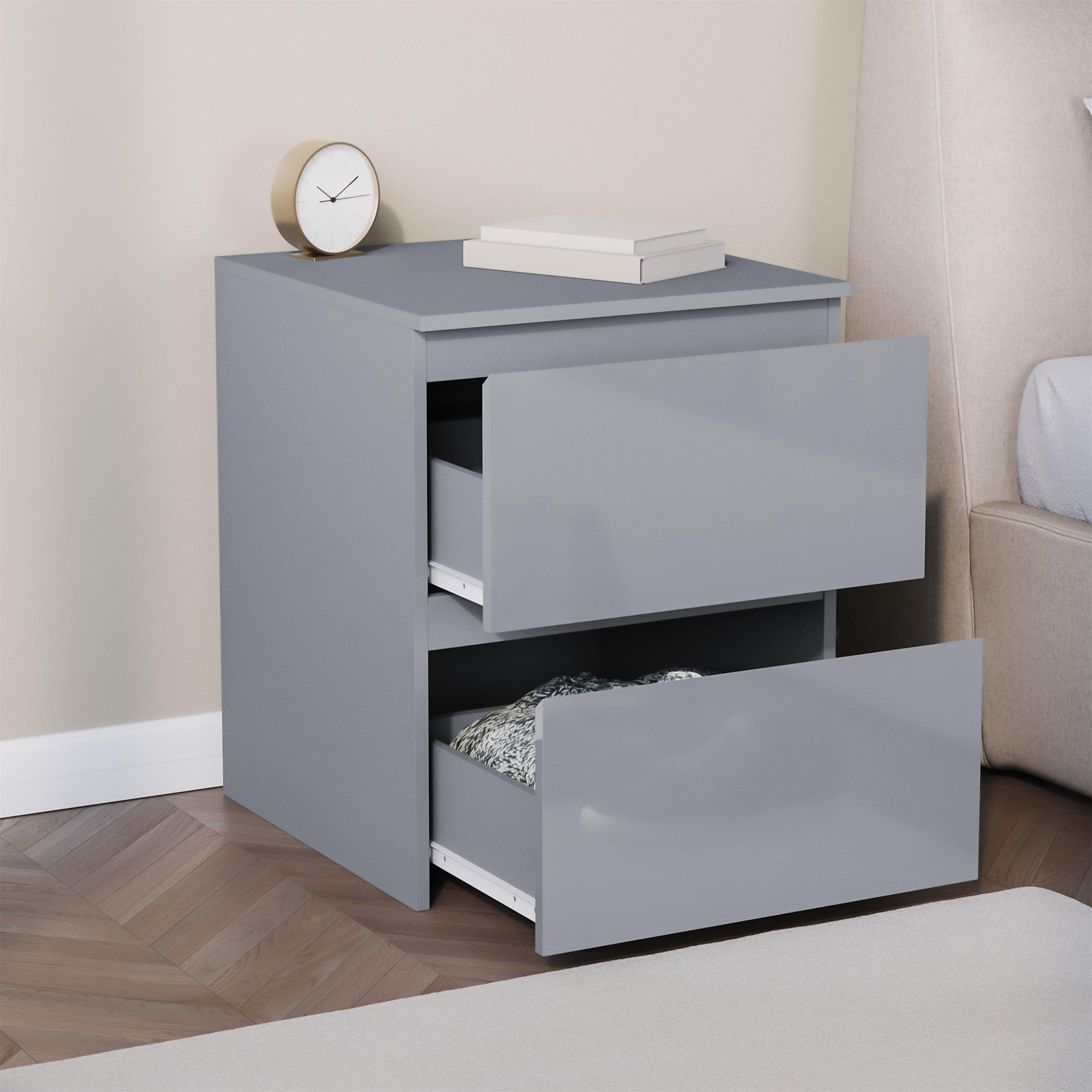 Grey - Lassic - Glinton High Gloss 2 Drawer Bedside Table Chest - 5