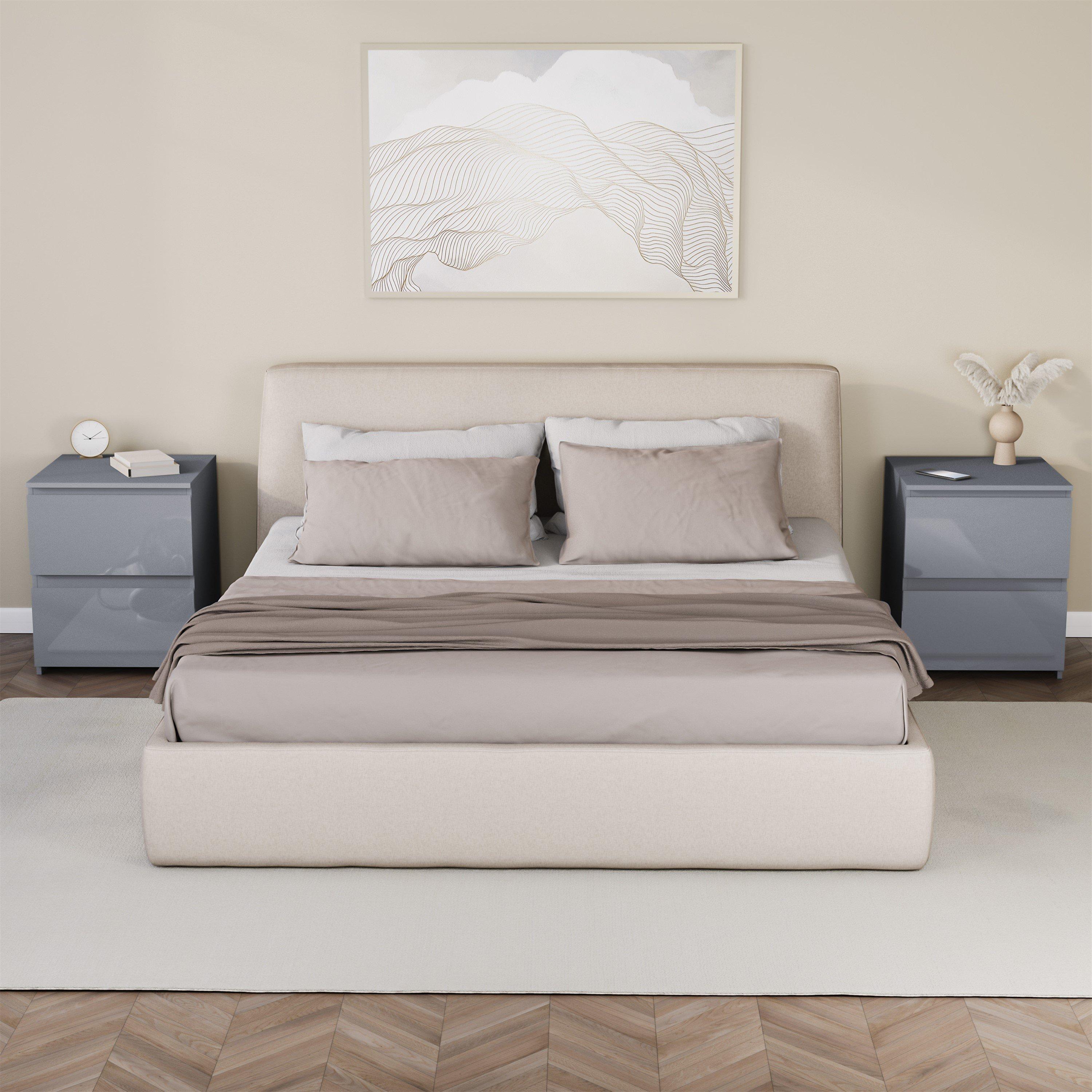 Grey - Lassic - Glinton High Gloss 2 Drawer Bedside Table Chest - 6