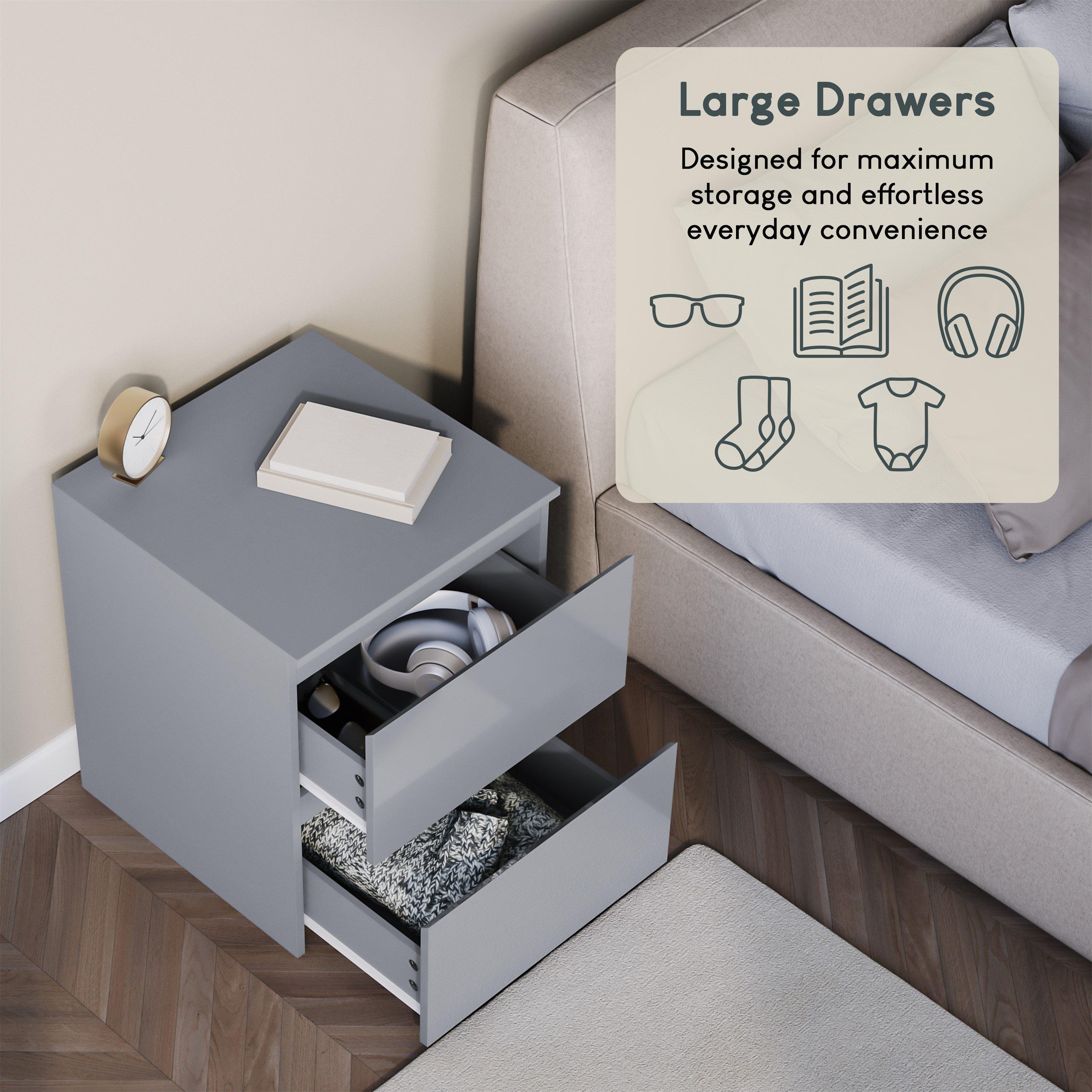Grey - Lassic - Glinton High Gloss 2 Drawer Bedside Table Chest - 8