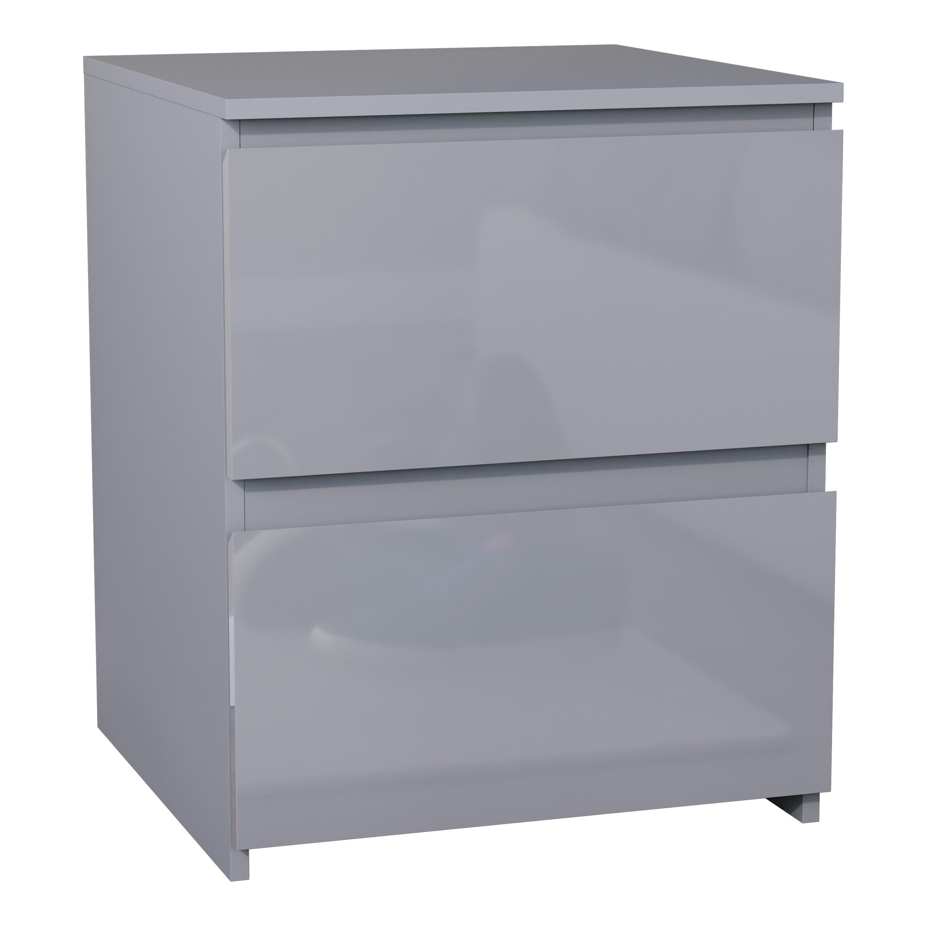 Grey - Lassic - Glinton High Gloss 2 Drawer Bedside Table Chest - 9