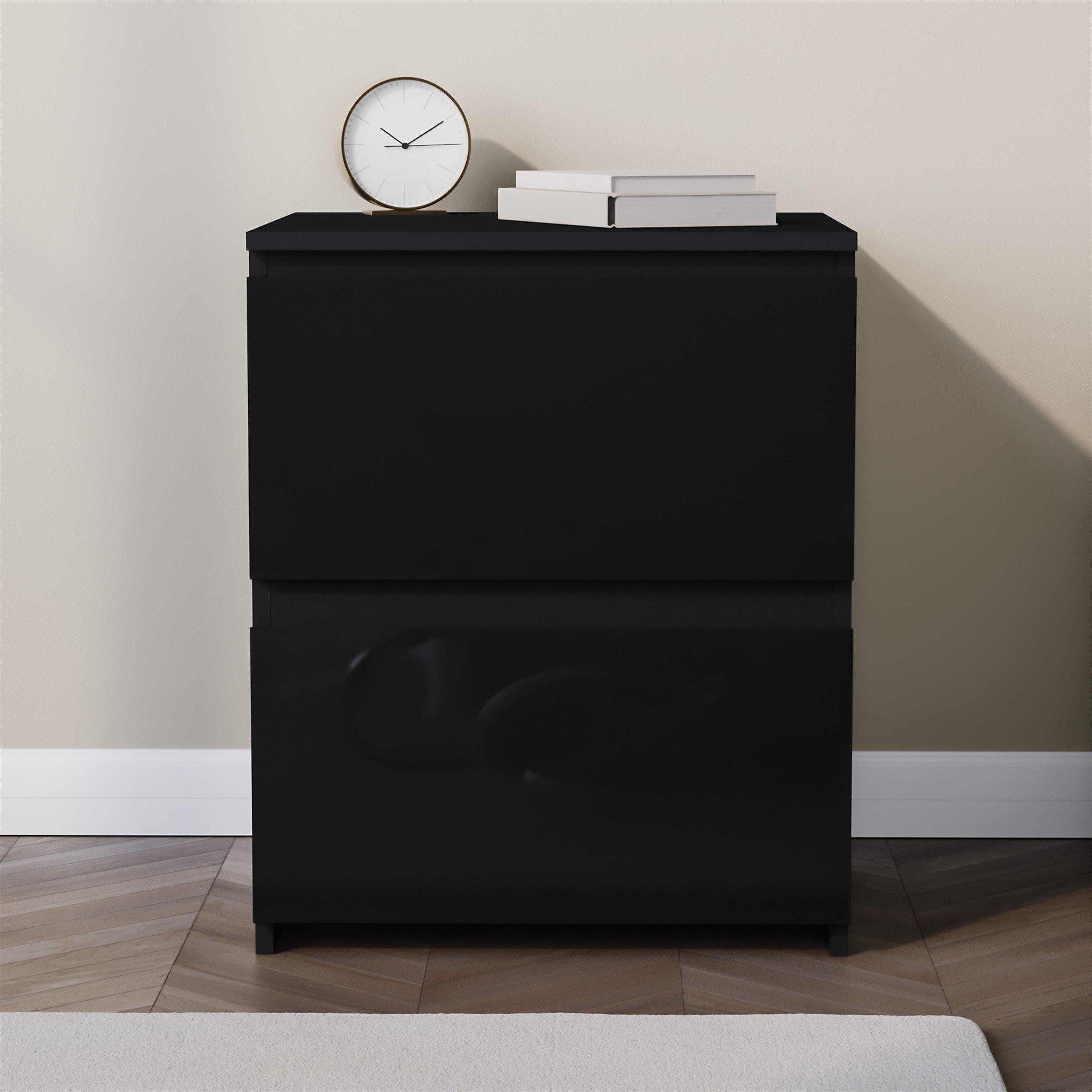 Black - Lassic - Glinton High Gloss 2 Drawer Bedside Table Chest - 3