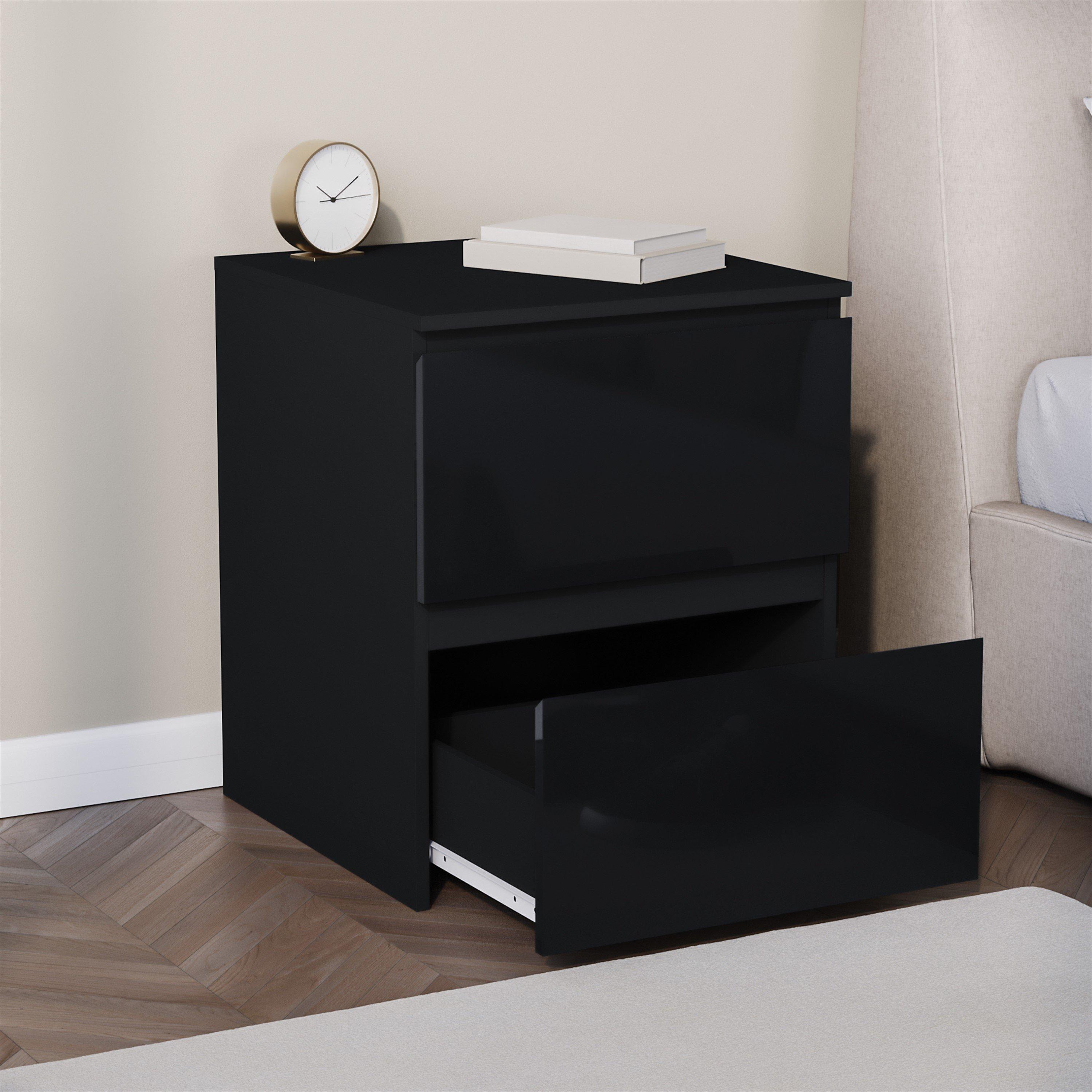 Black - Lassic - Glinton High Gloss 2 Drawer Bedside Table Chest - 4