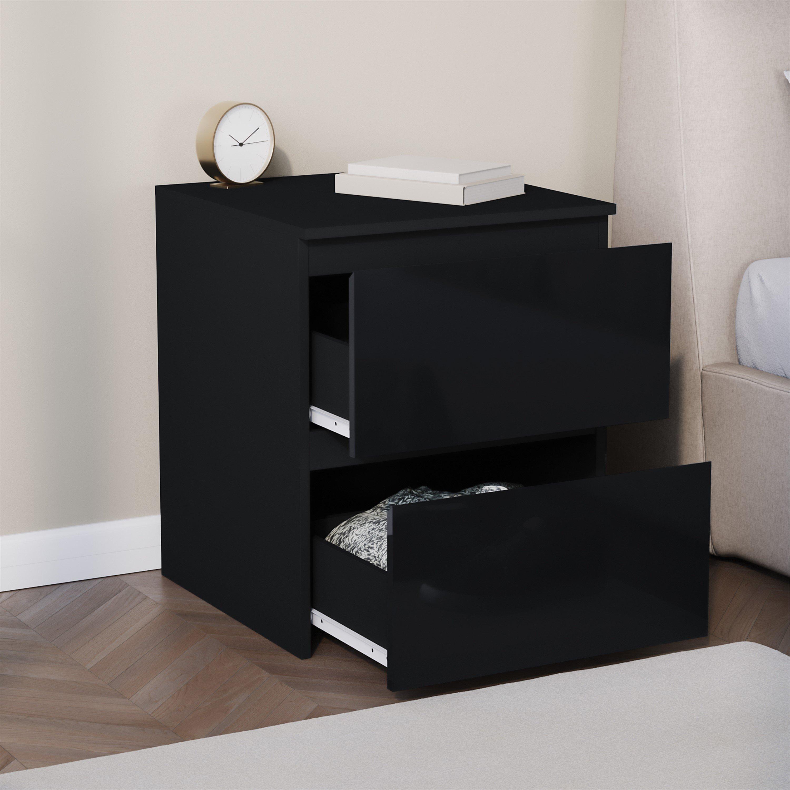 Black - Lassic - Glinton High Gloss 2 Drawer Bedside Table Chest - 5