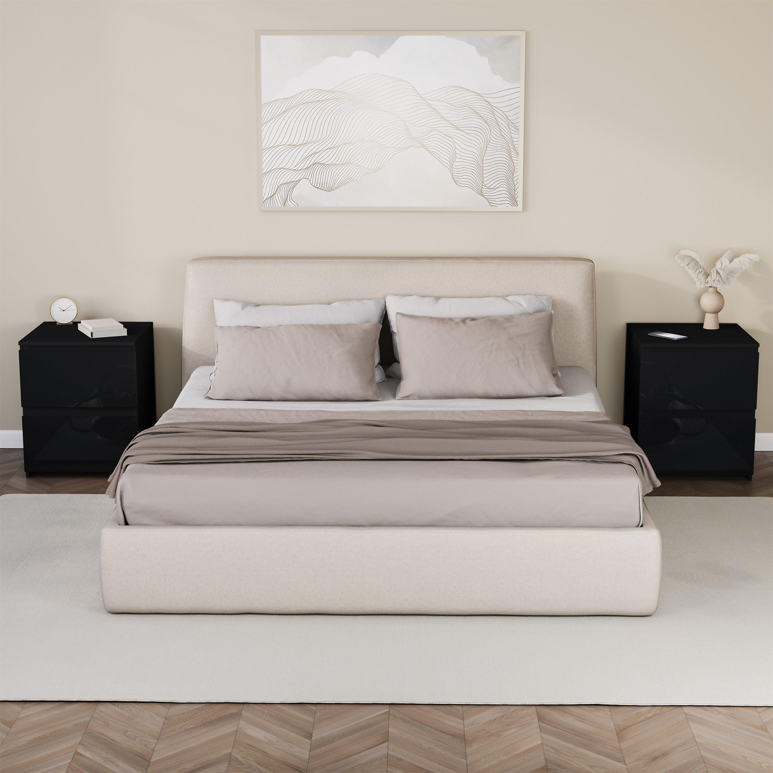 Black - Lassic - Glinton High Gloss 2 Drawer Bedside Table Chest - 6