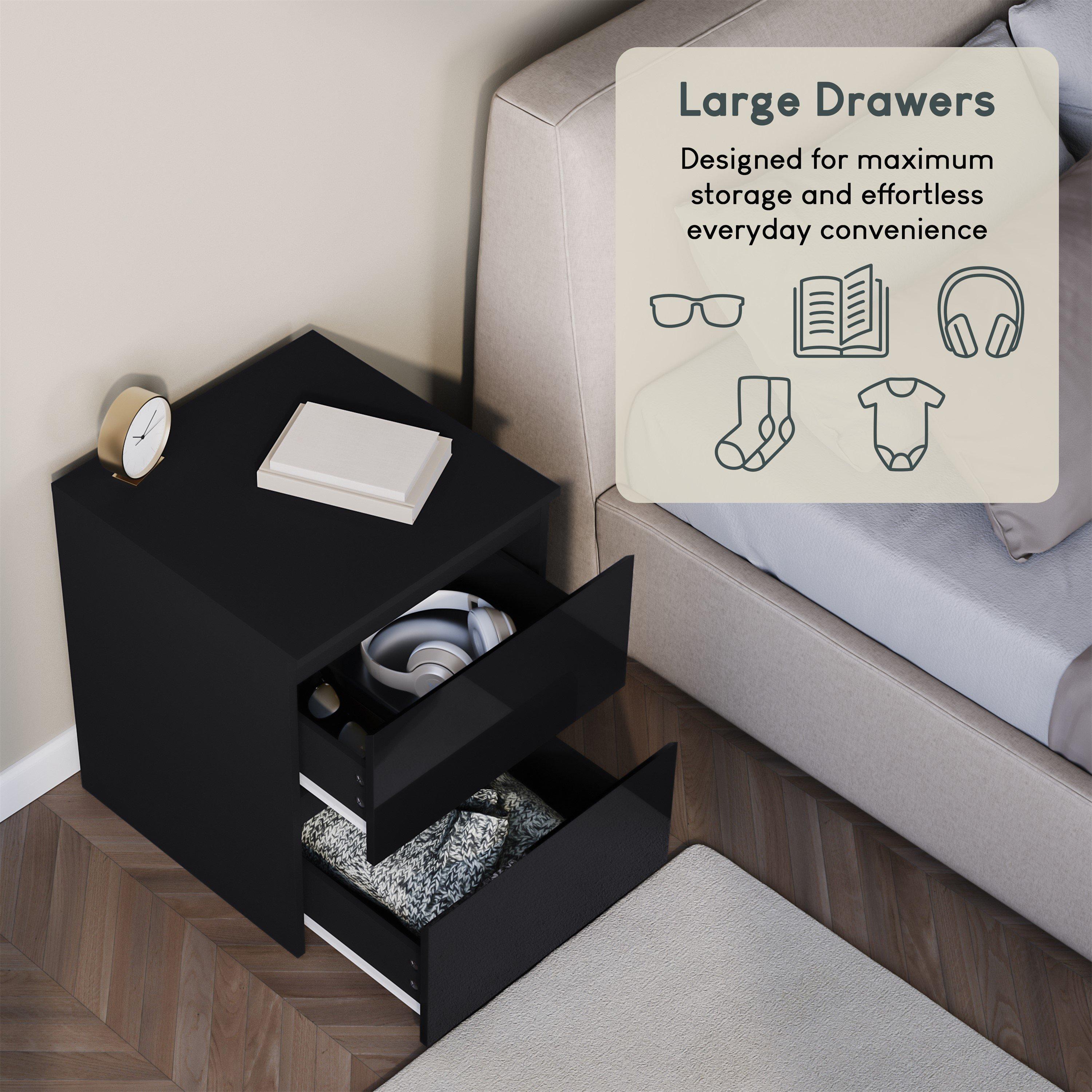 Black - Lassic - Glinton High Gloss 2 Drawer Bedside Table Chest - 8