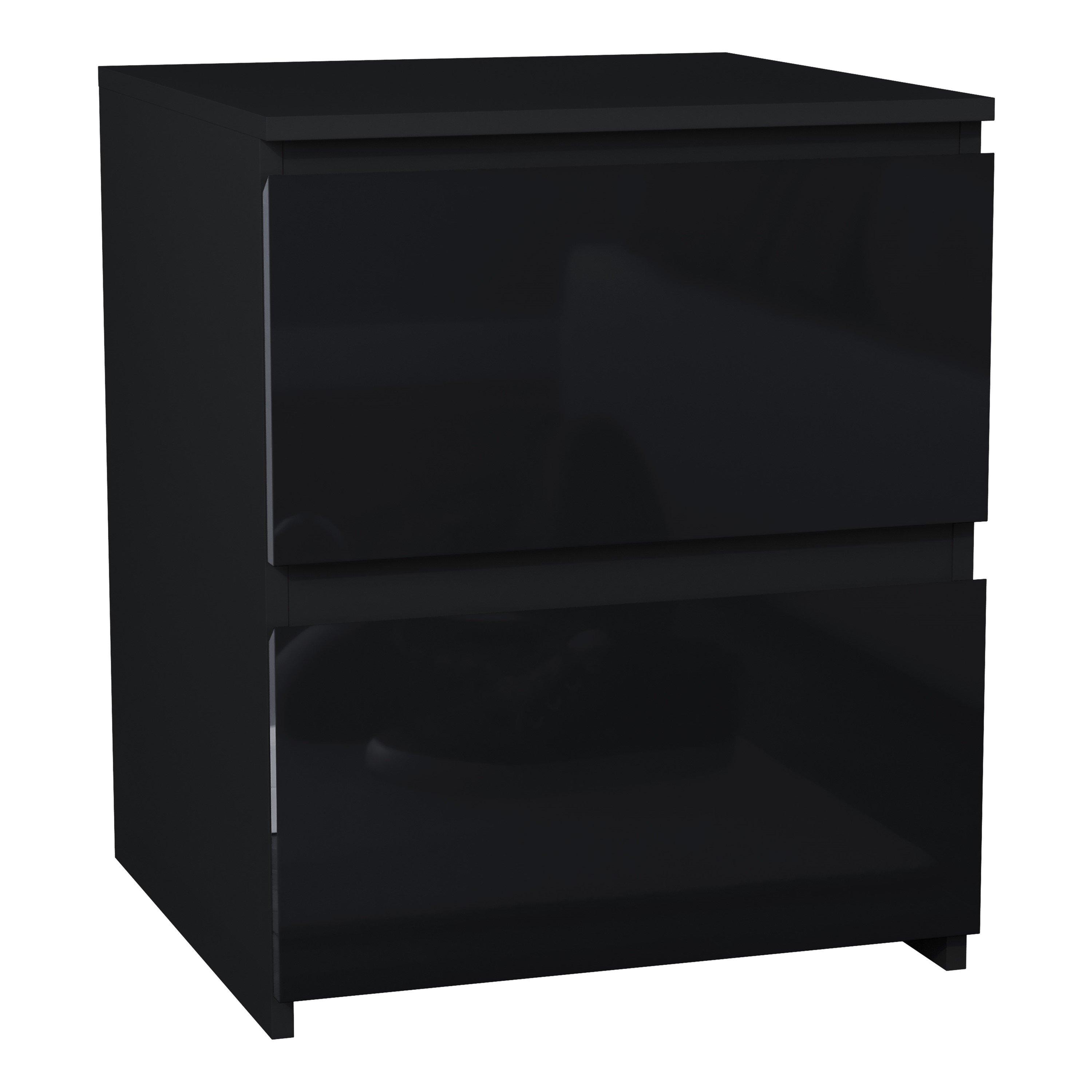 Black - Lassic - Glinton High Gloss 2 Drawer Bedside Table Chest - 9
