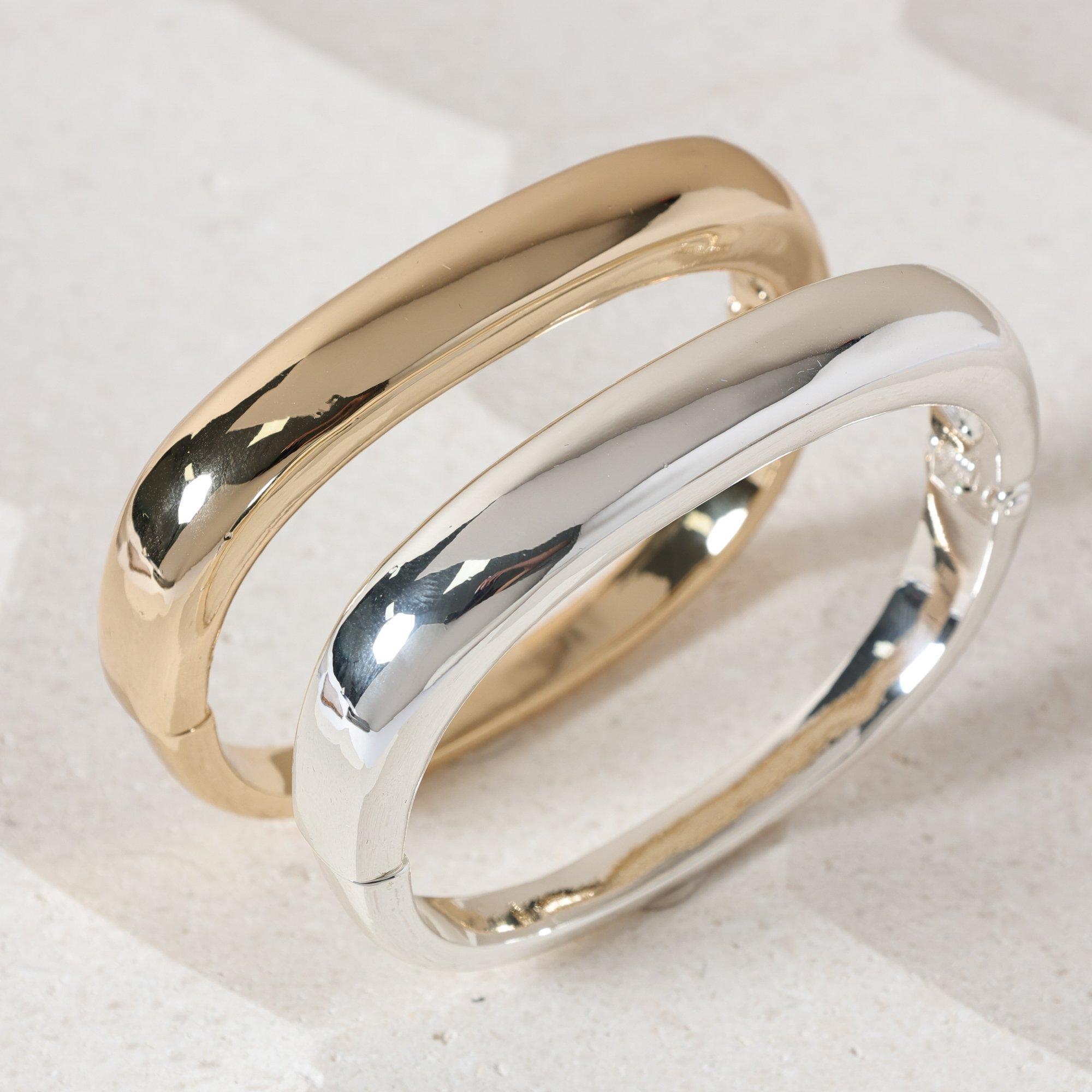 Gold - Jon Richard - Jon Richard Gold Plated Polished Rectanglar Bangle - 3