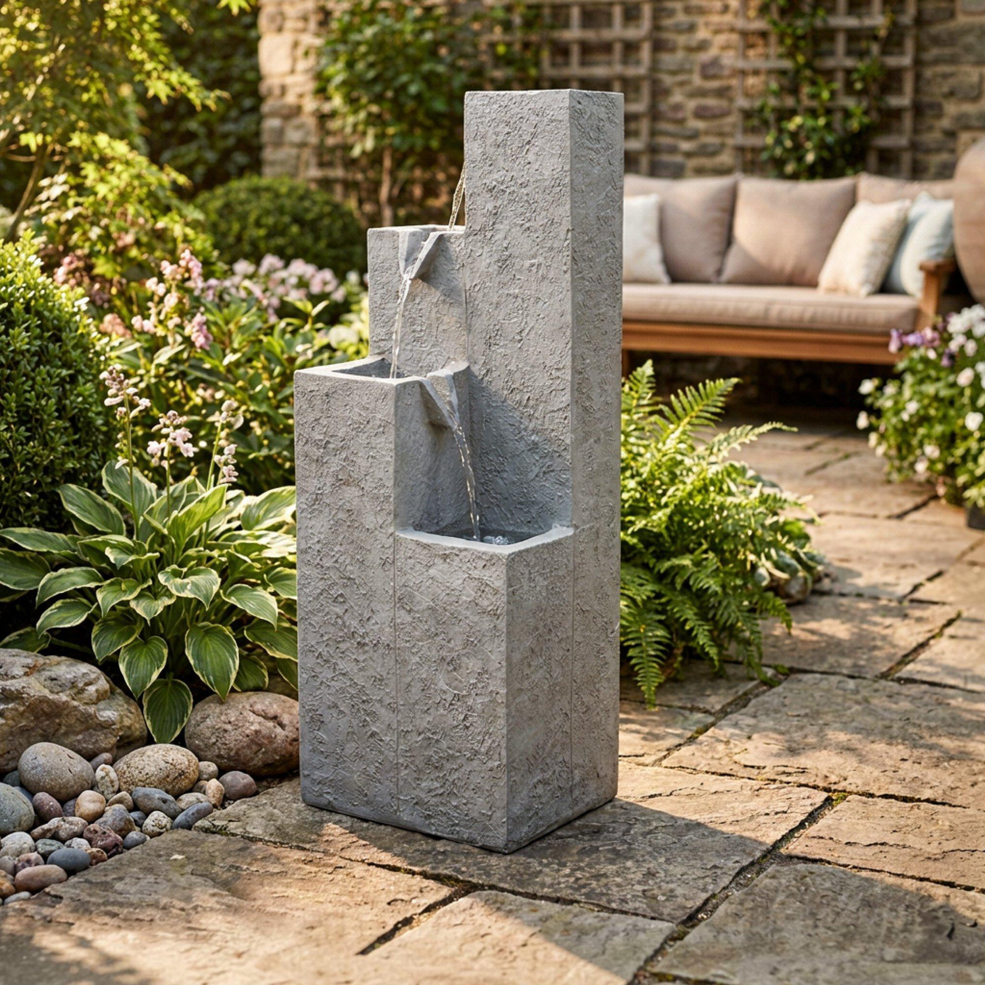 Grey - Streetwize - Solar Water Feature – Cubic Falls - 1
