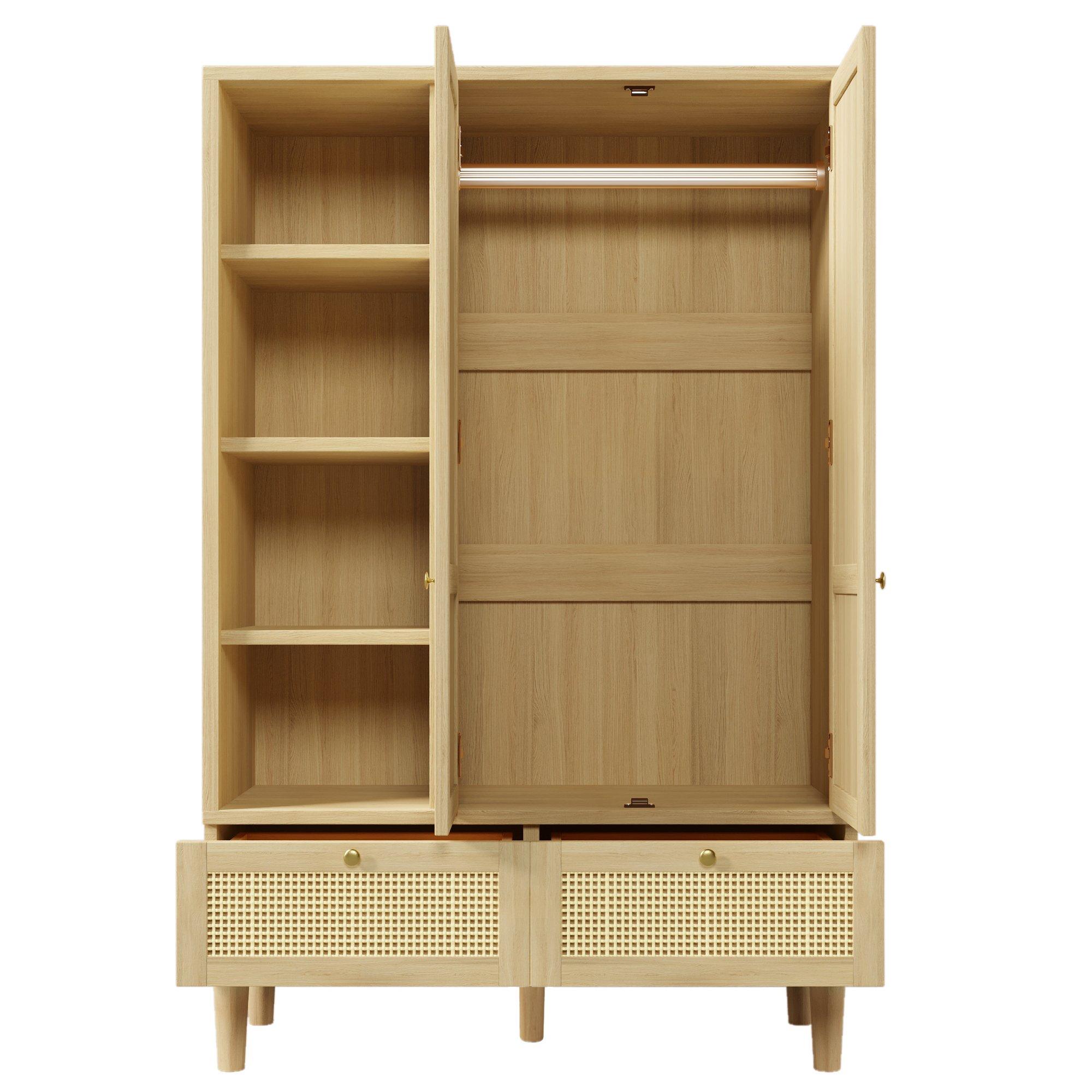 Oak - Urban Meuble - 2-Door Rattan Wardrobe with Drawers - 11