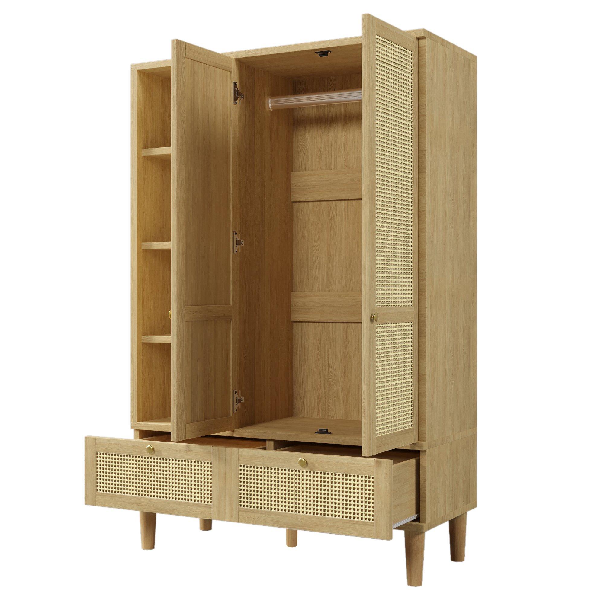 Oak - Urban Meuble - 2-Door Rattan Wardrobe with Drawers - 12