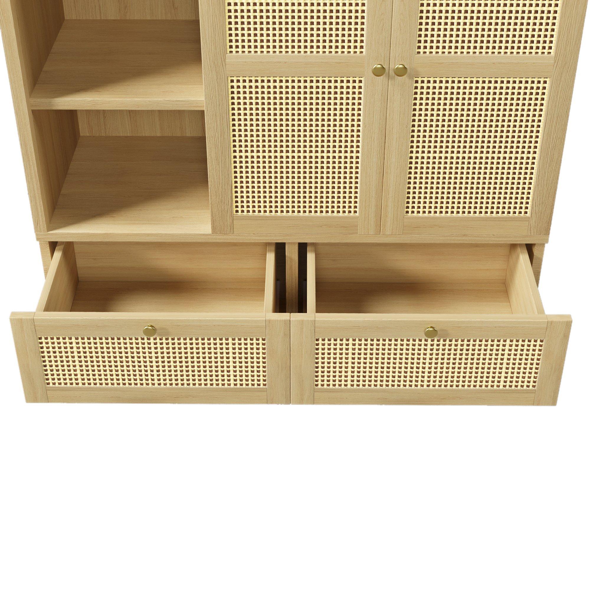 Oak - Urban Meuble - 2-Door Rattan Wardrobe with Drawers - 14