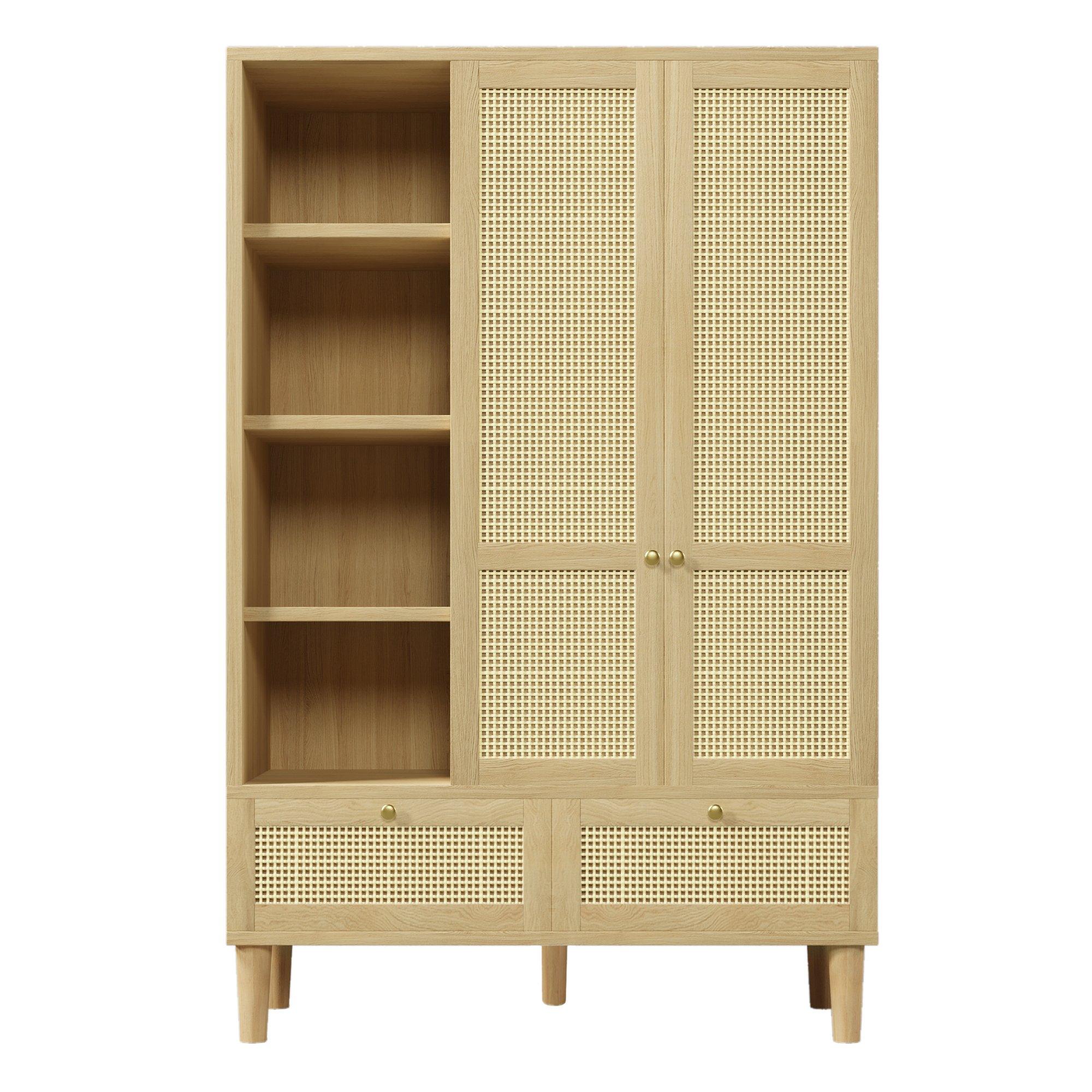 Oak - Urban Meuble - 2-Door Rattan Wardrobe with Drawers - 5