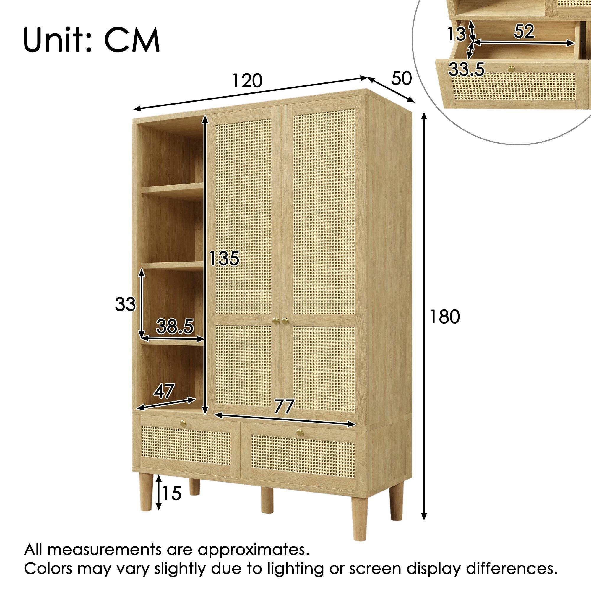 Oak - Urban Meuble - 2-Door Rattan Wardrobe with Drawers - 6