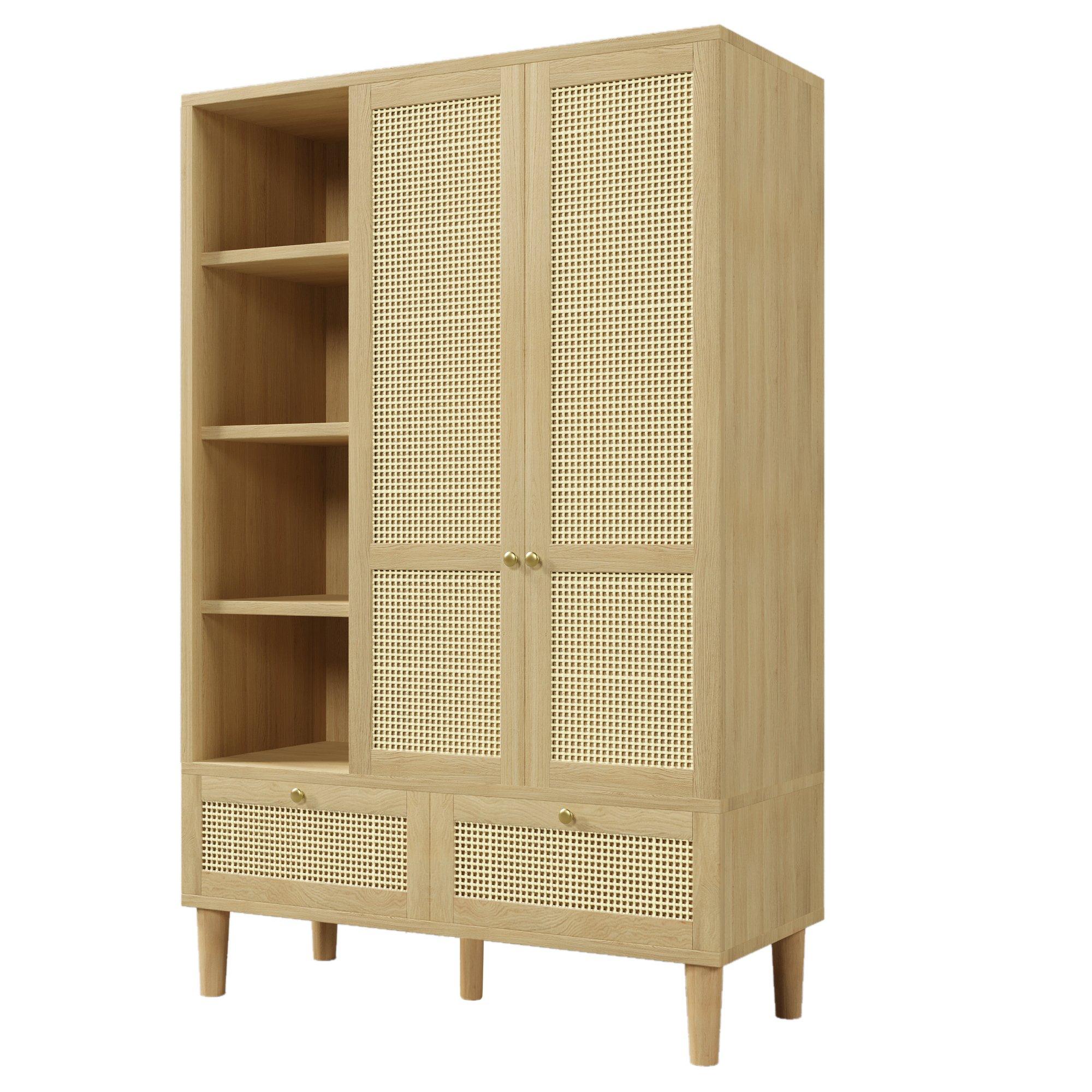 Oak - Urban Meuble - 2-Door Rattan Wardrobe with Drawers - 10