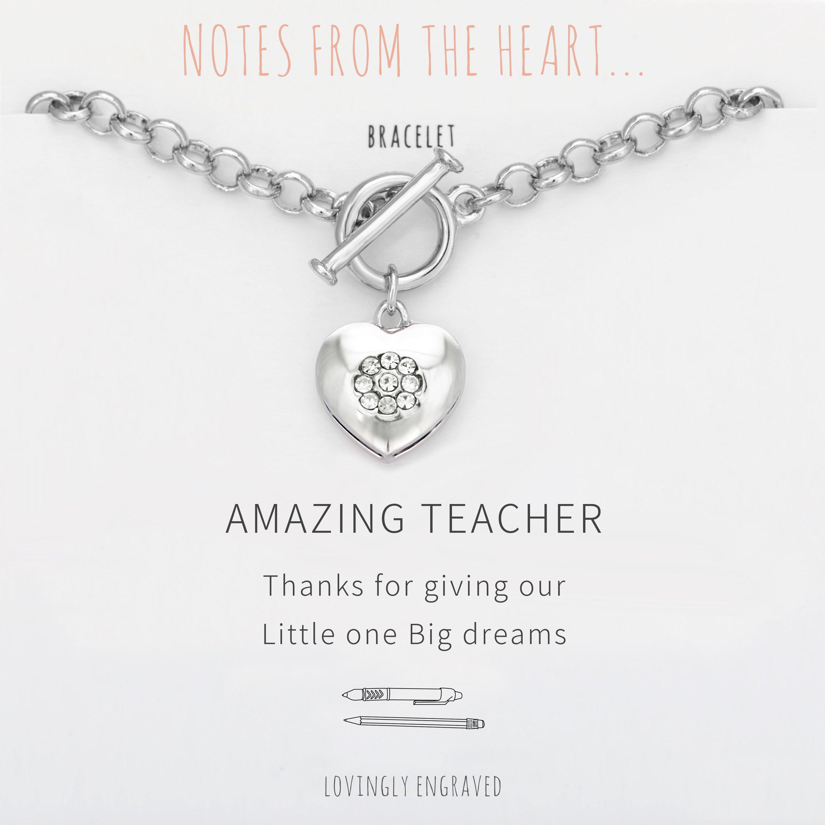 Silver - Notes From The Heart - NFTH Amazing Teacher engraved heart bracelet