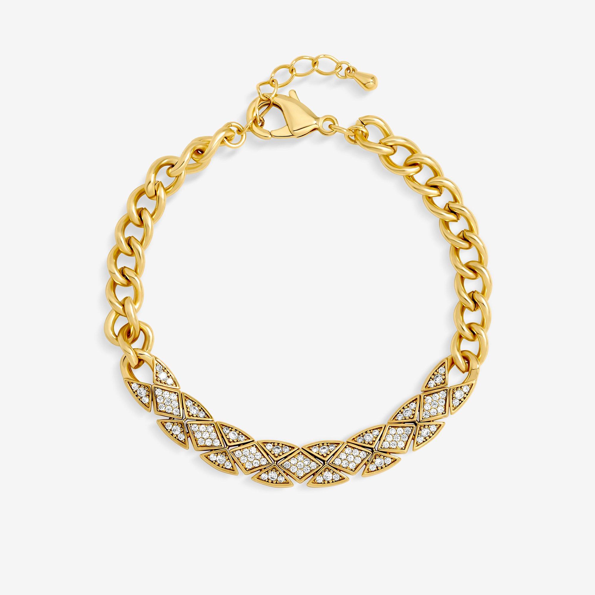 Gold - Jon Richard - 14K Gold Plated and Pave Link  Bracelet - 1