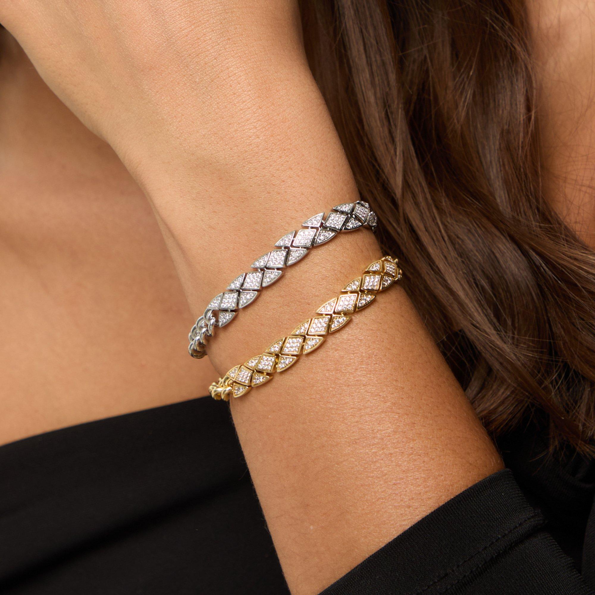 Gold - Jon Richard - 14K Gold Plated and Pave Link  Bracelet - 2