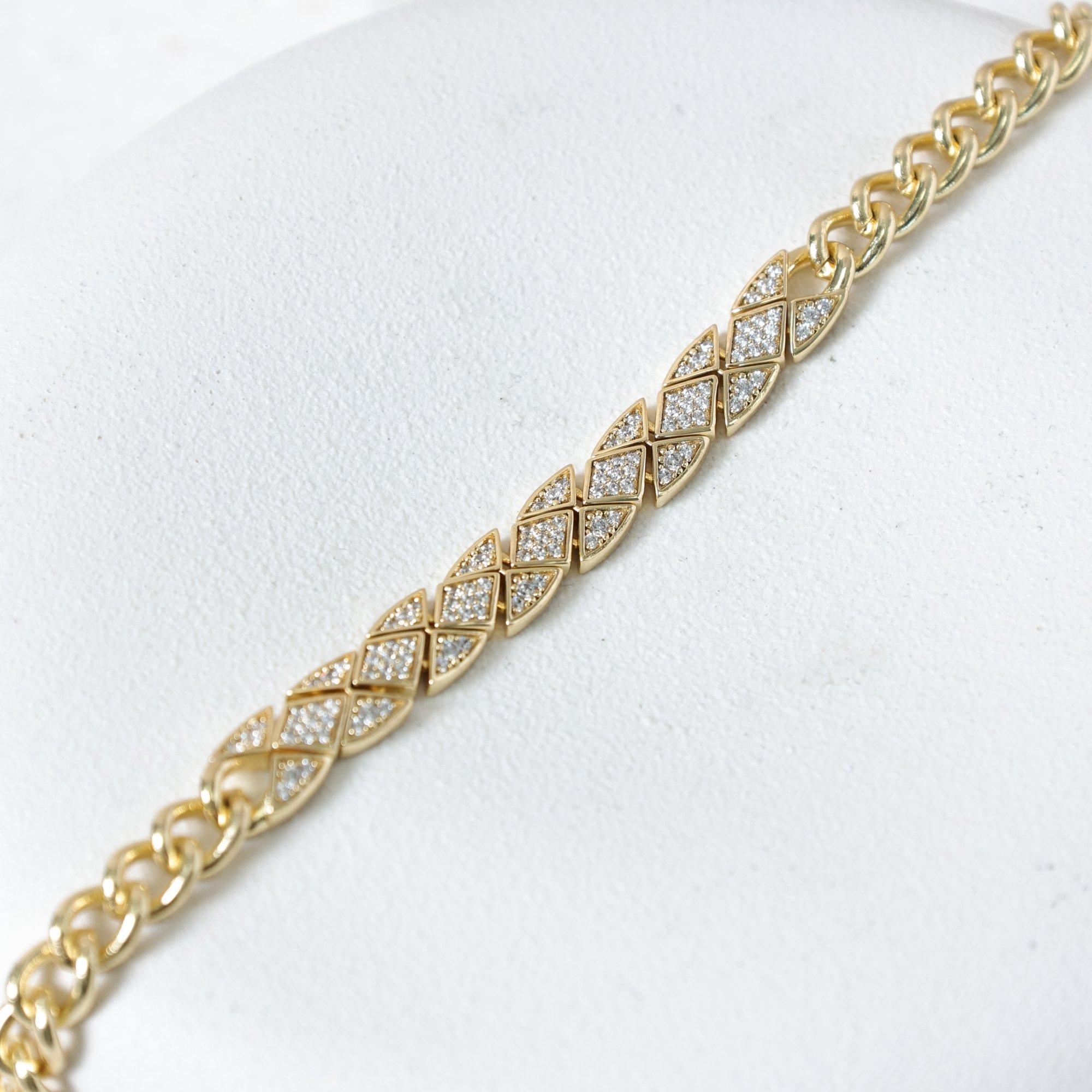 Gold - Jon Richard - 14K Gold Plated and Pave Link  Bracelet - 3