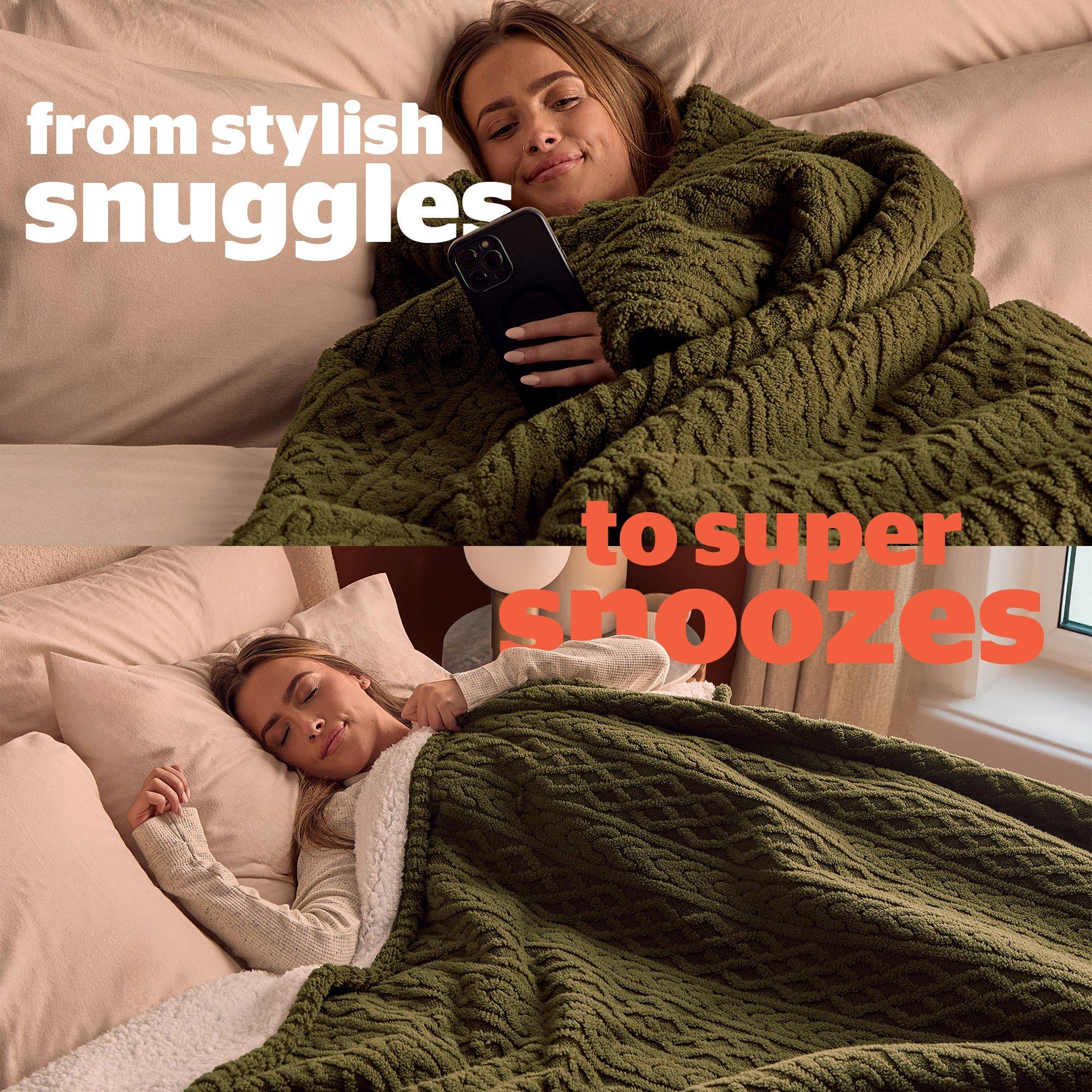 Olive - Silentnight - Heat Genie Self Heating Giant Cable Knit Blanket - 4
